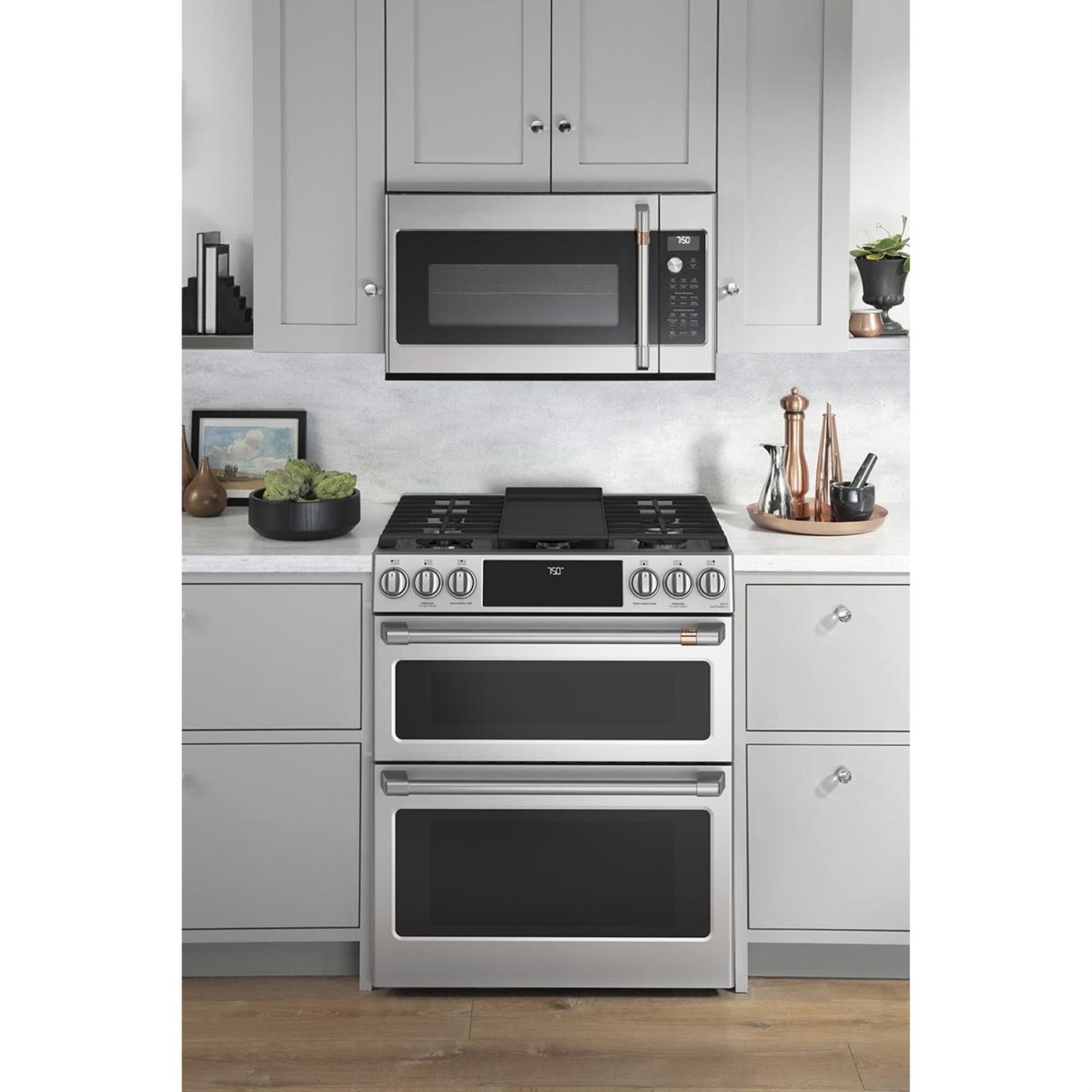 Cafe 30" Slide-In Front Gas Double Oven with Convection Range in Stainless Steel, , large