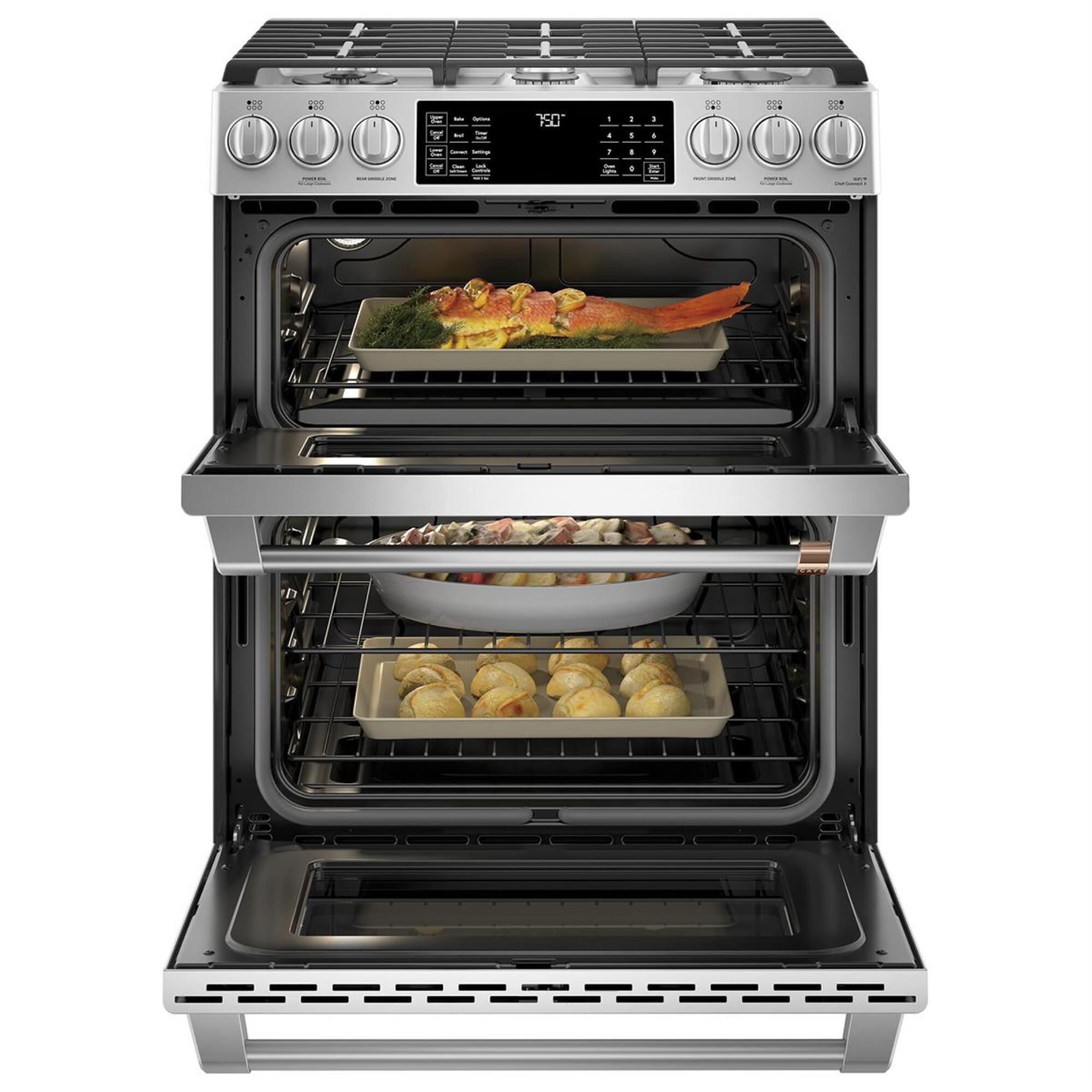 Cafe 30" Slide-In Front Gas Double Oven with Convection Range in Stainless Steel, , large