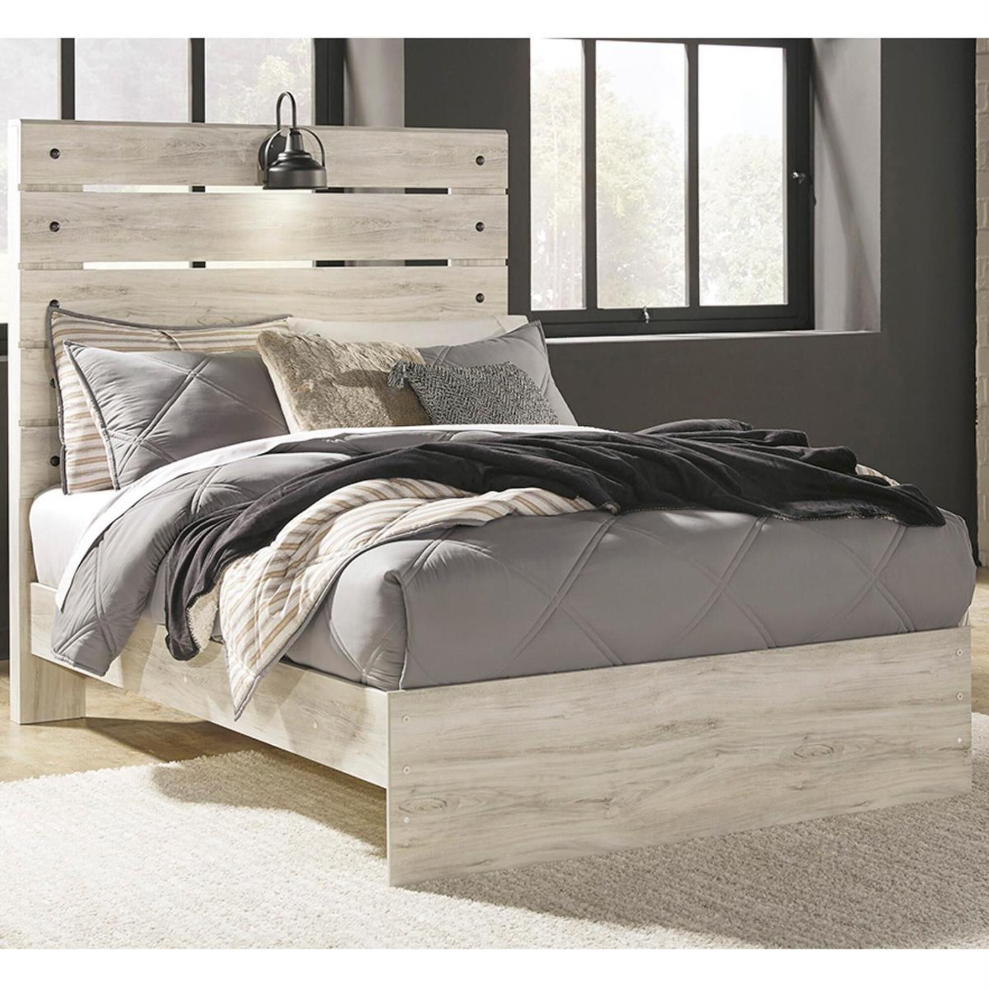Signature Design by Ashley Cambeck Full Panel Bed in Whitewash with Lighting, , large