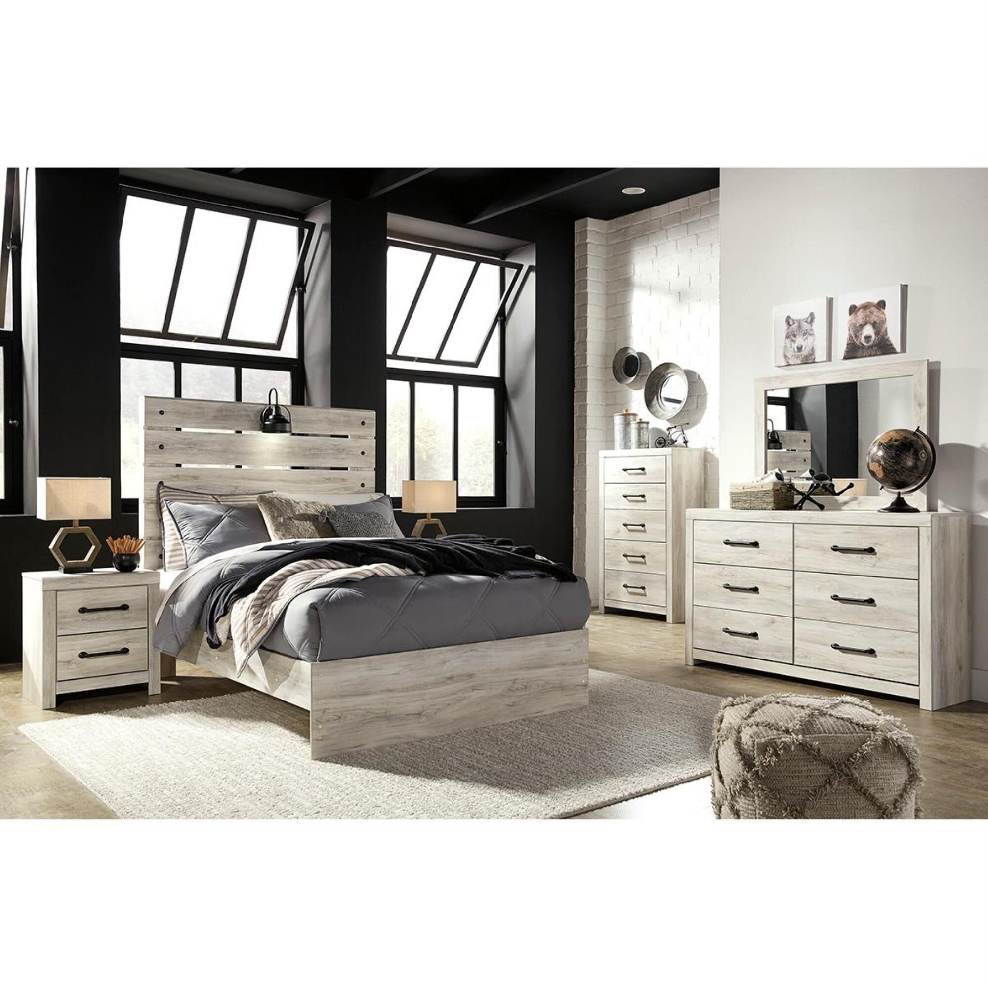 Signature Design by Ashley Cambeck Full Panel Bed in Whitewash with Lighting, , large