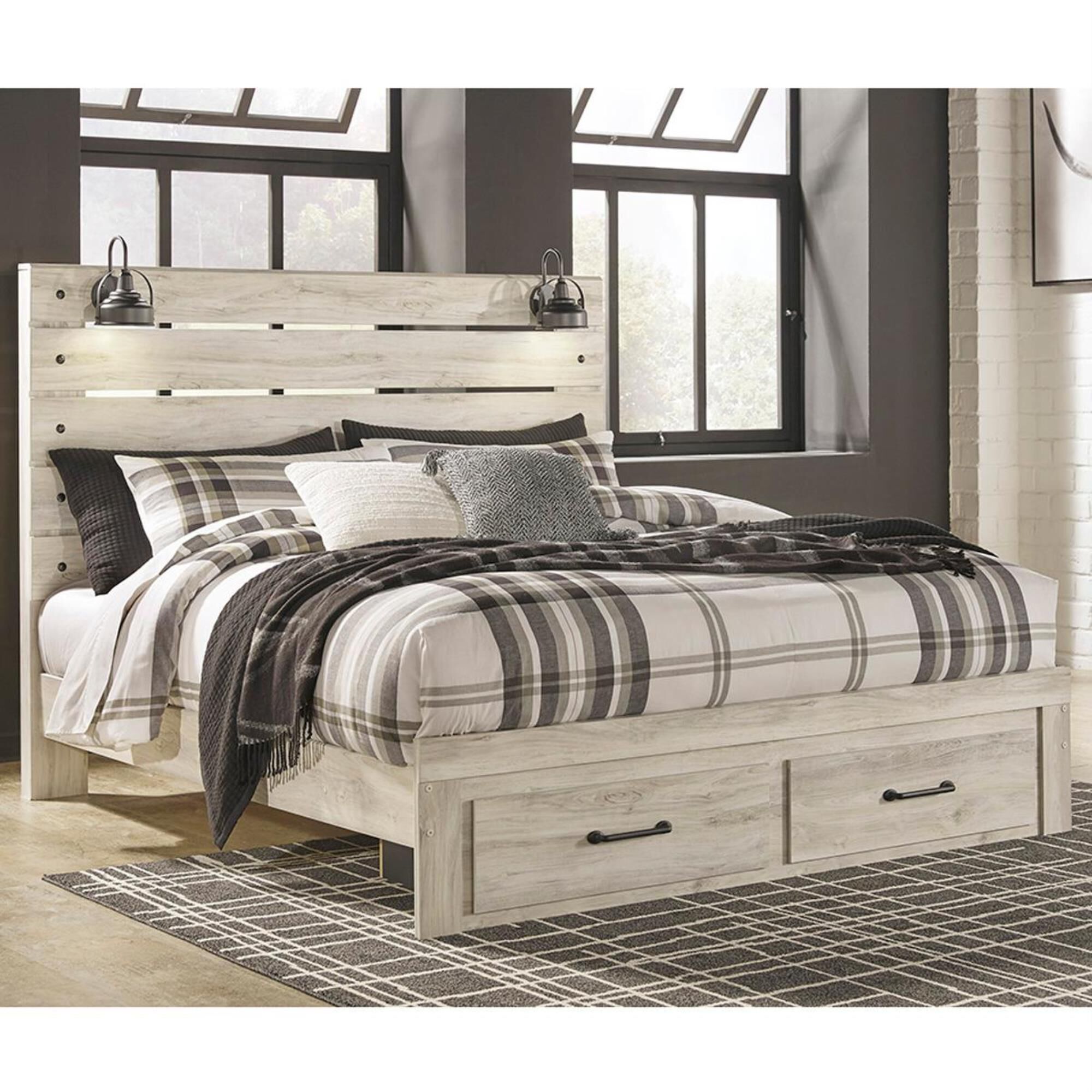 Signature Design by Ashley Cambeck King Storage Bed in Whitewash with Lighting, , large
