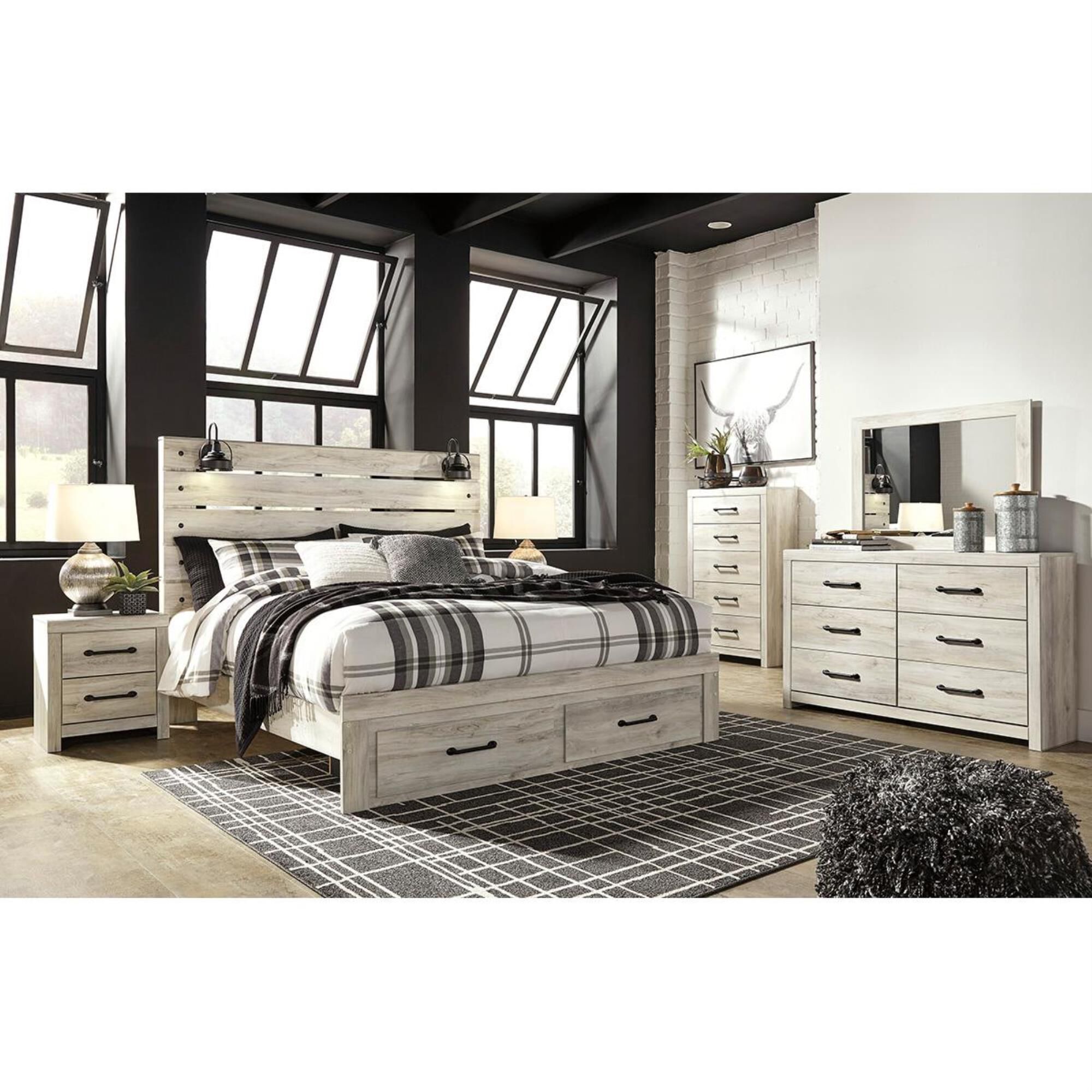 Signature Design by Ashley Cambeck King Storage Bed in Whitewash with Lighting, , large