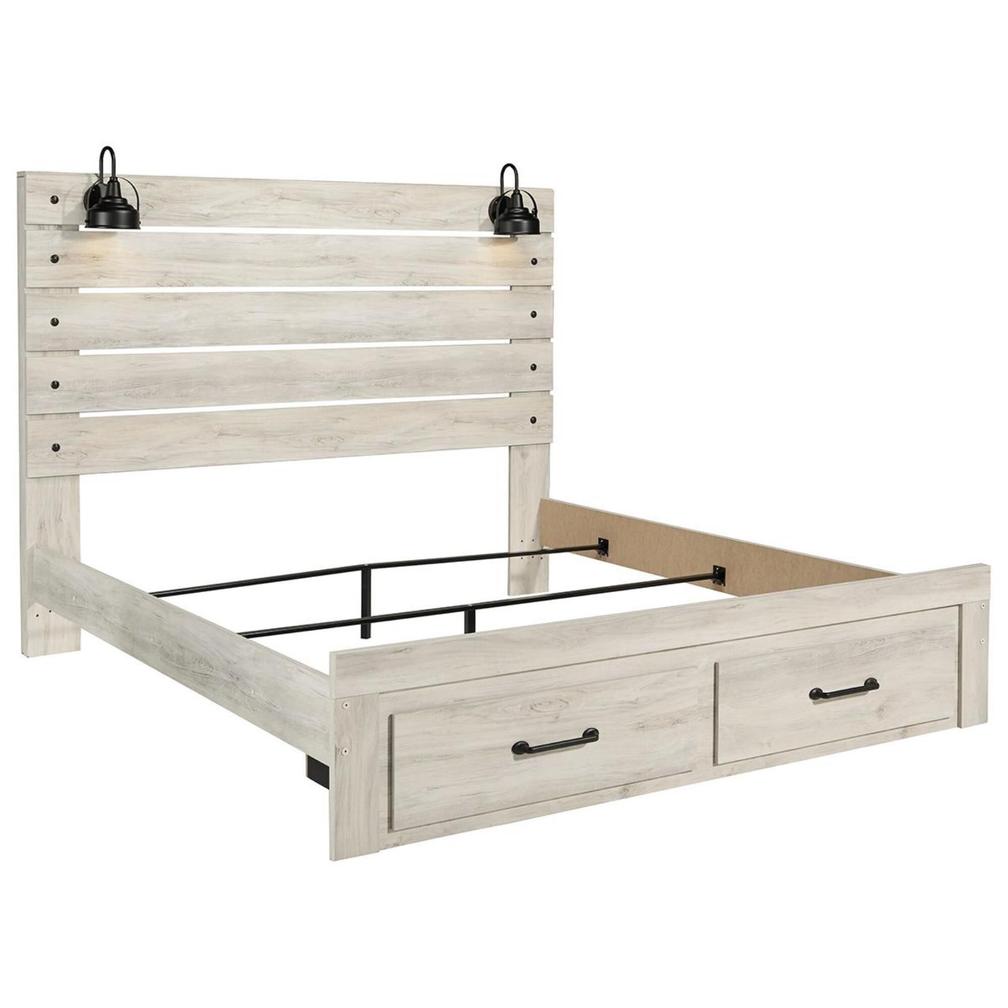 Signature Design by Ashley Cambeck King Storage Bed in Whitewash with Lighting, , large