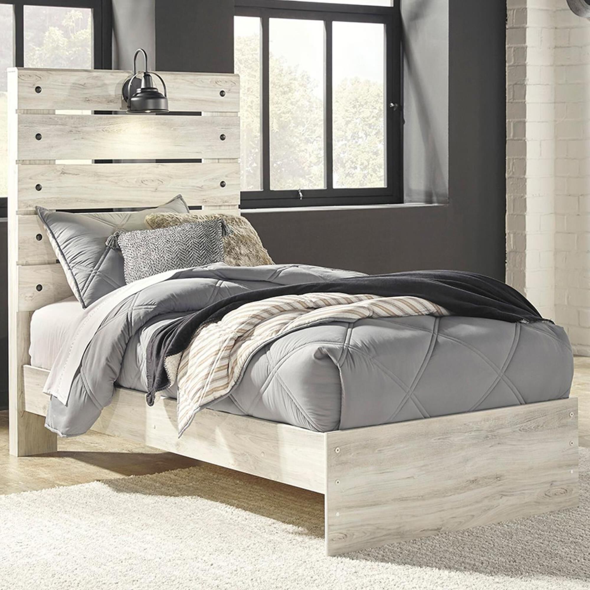Signature Design by Ashley Cambeck Twin Panel Bed in Whitewash with Lighting, , large