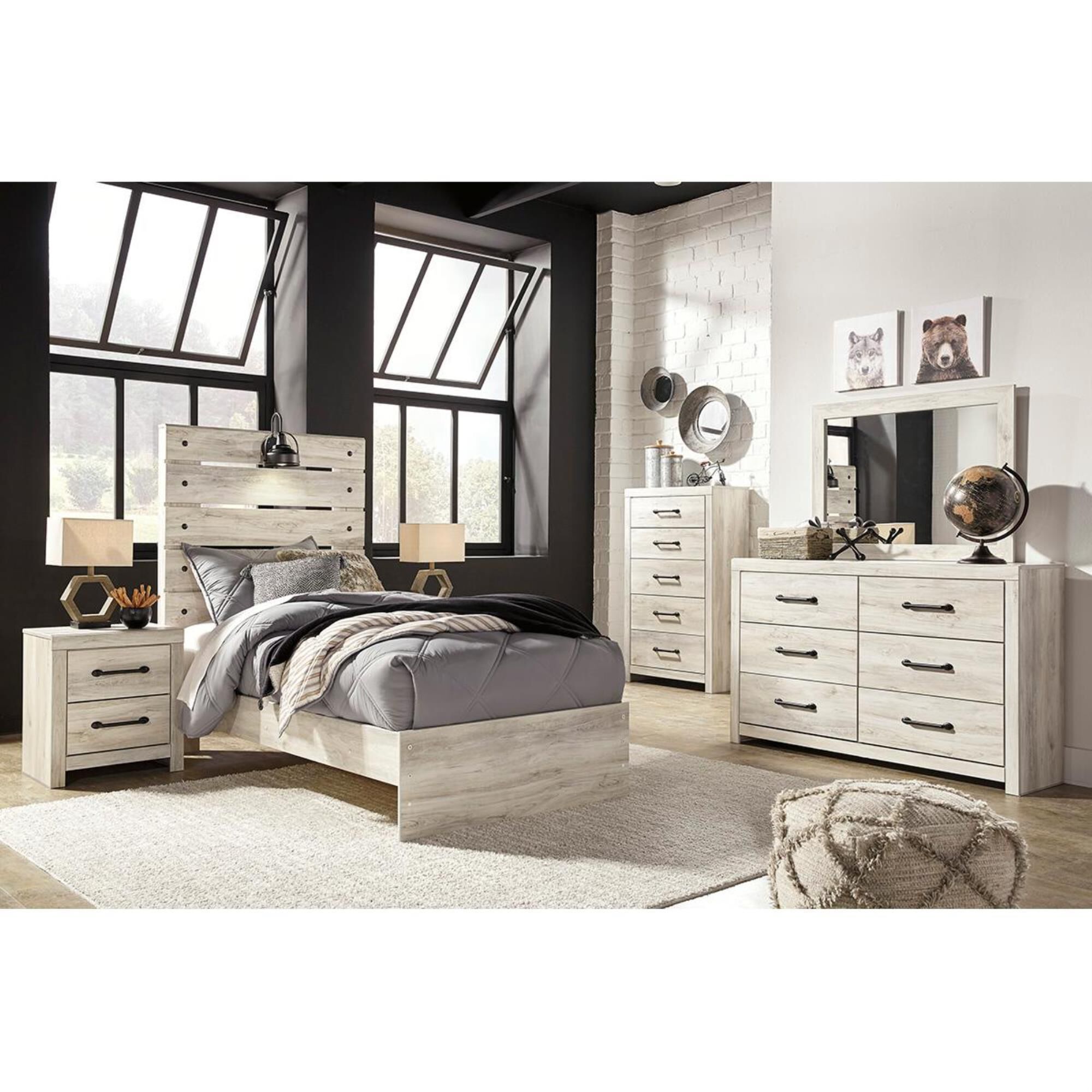Signature Design by Ashley Cambeck Twin Panel Bed in Whitewash with Lighting, , large