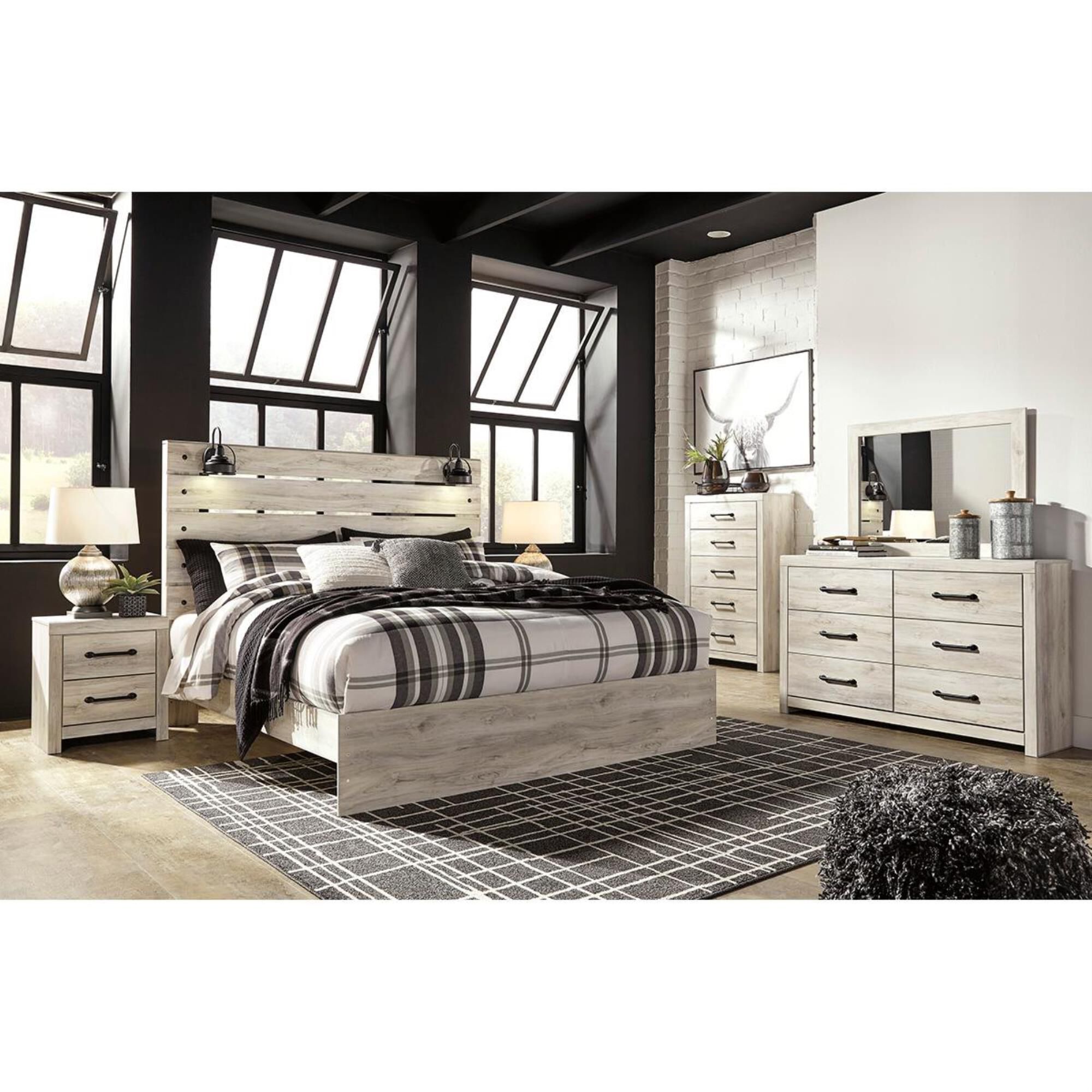 Signature Design by Ashley Cambeck King Panel Bed in Whitewash with Lighting, , large