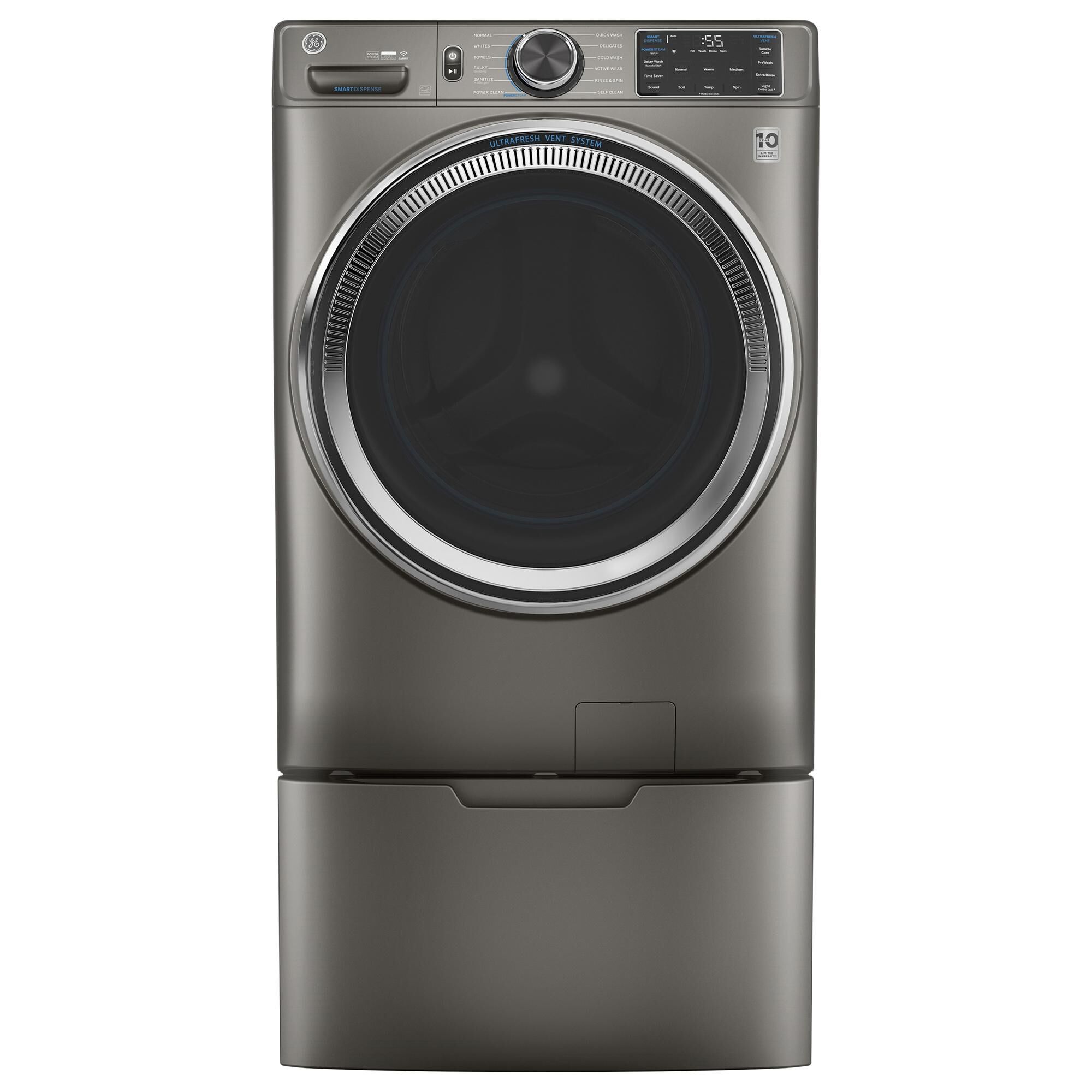 GE Appliances 4.8 Cu. Ft. Front Load Washer with Steam in Satin Nickel, , large