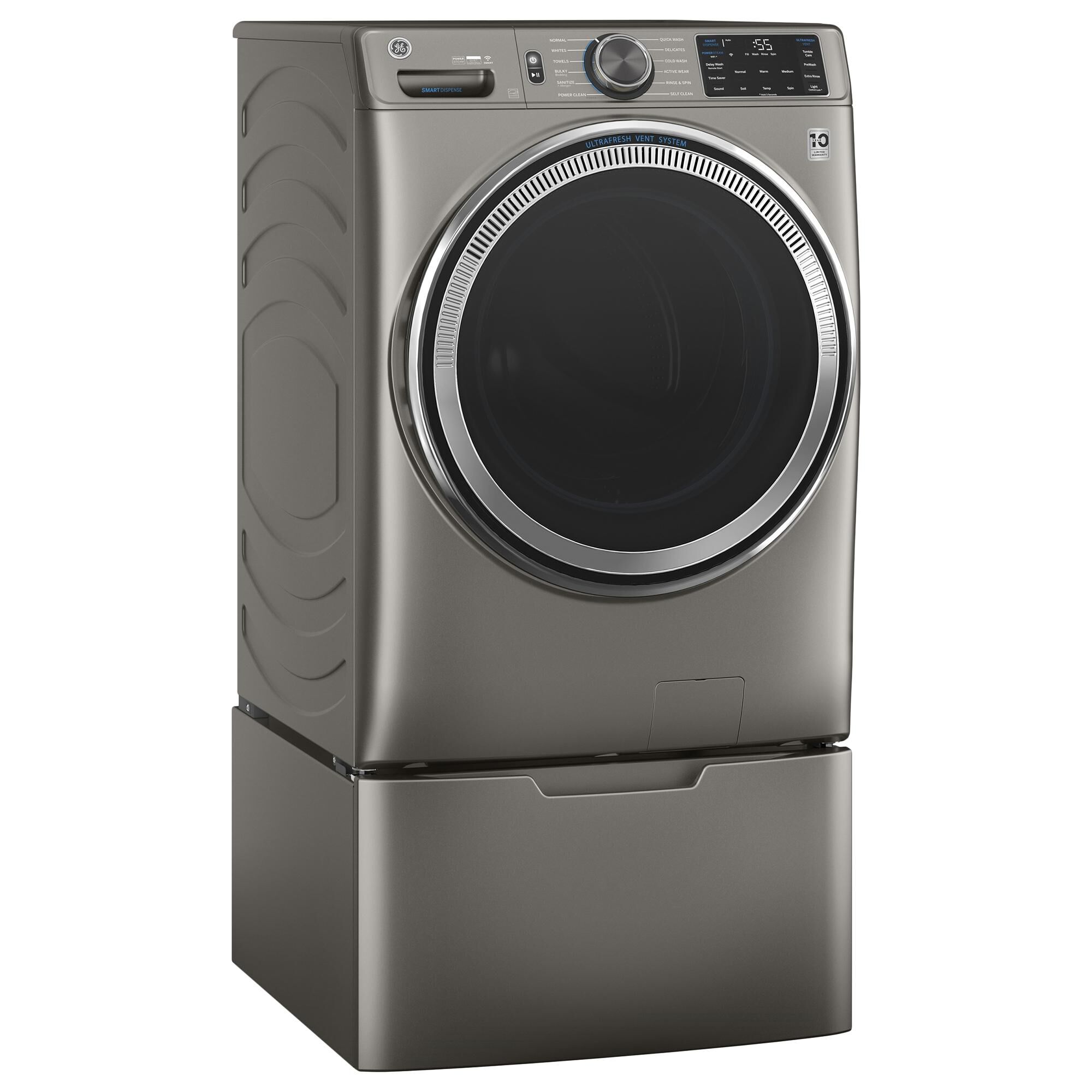 GE Appliances 4.8 Cu. Ft. Front Load Washer with Steam in Satin Nickel, , large