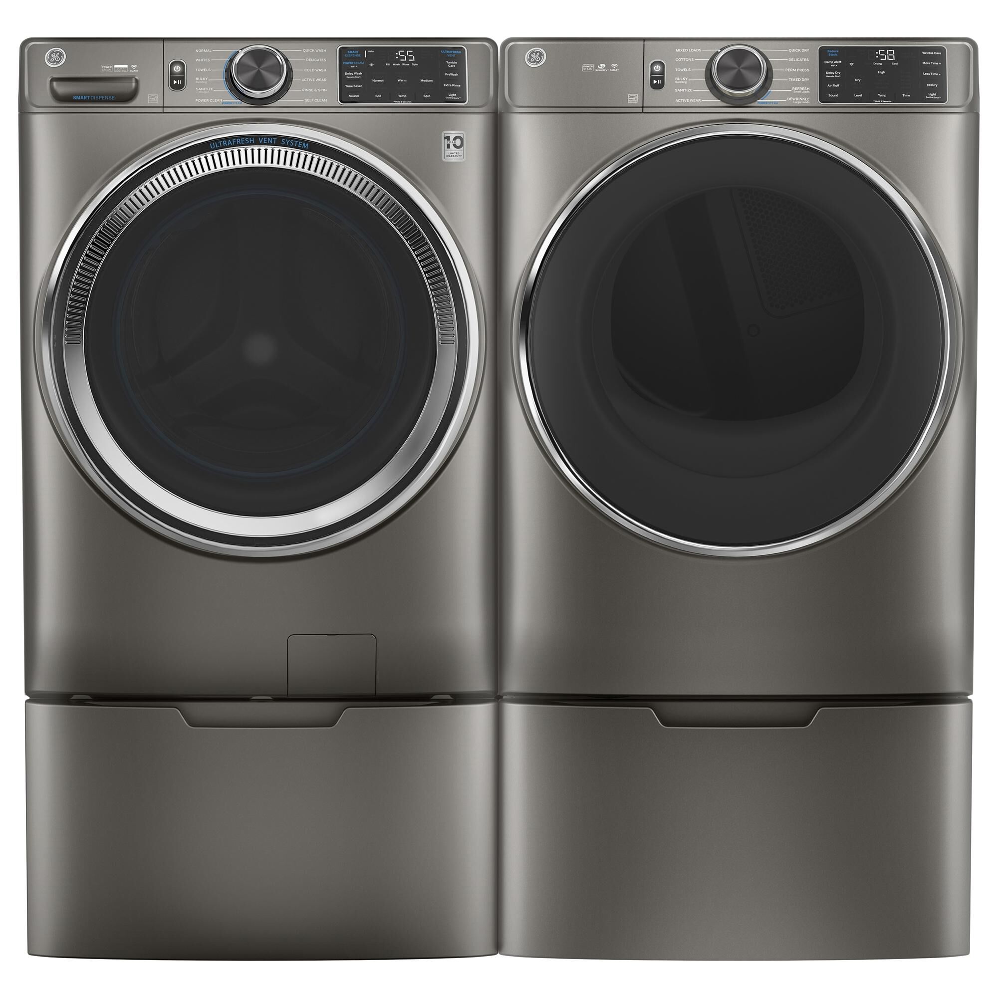 GE Appliances 4.8 Cu. Ft. Front Load Washer with Steam in Satin Nickel, , large