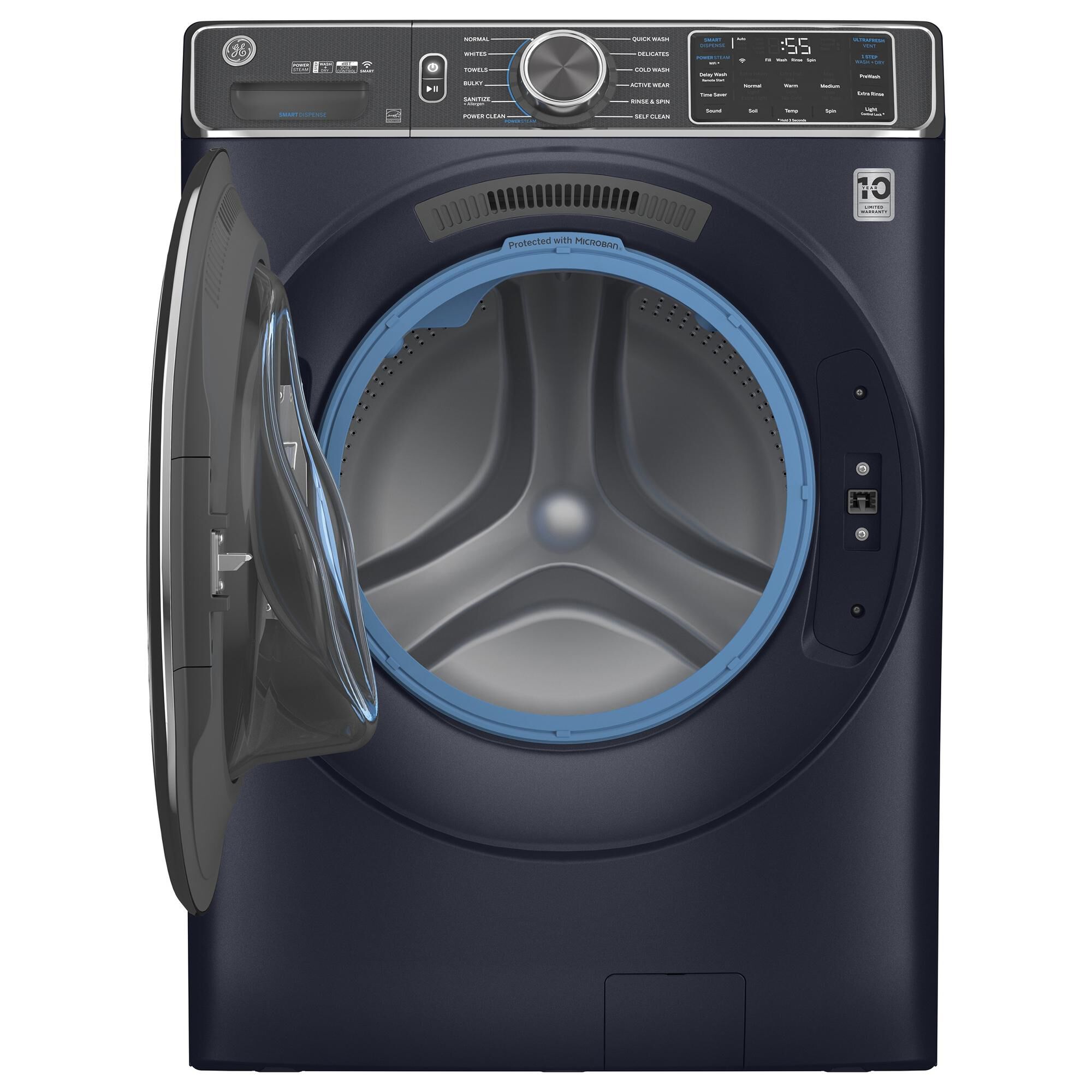GE Appliances 5.0 Cu. Ft. Capacity Smart Front Load Steam Washer with SmartDispense UltraFresh Vent System with OdorBlock - Sapphire Blue, , large