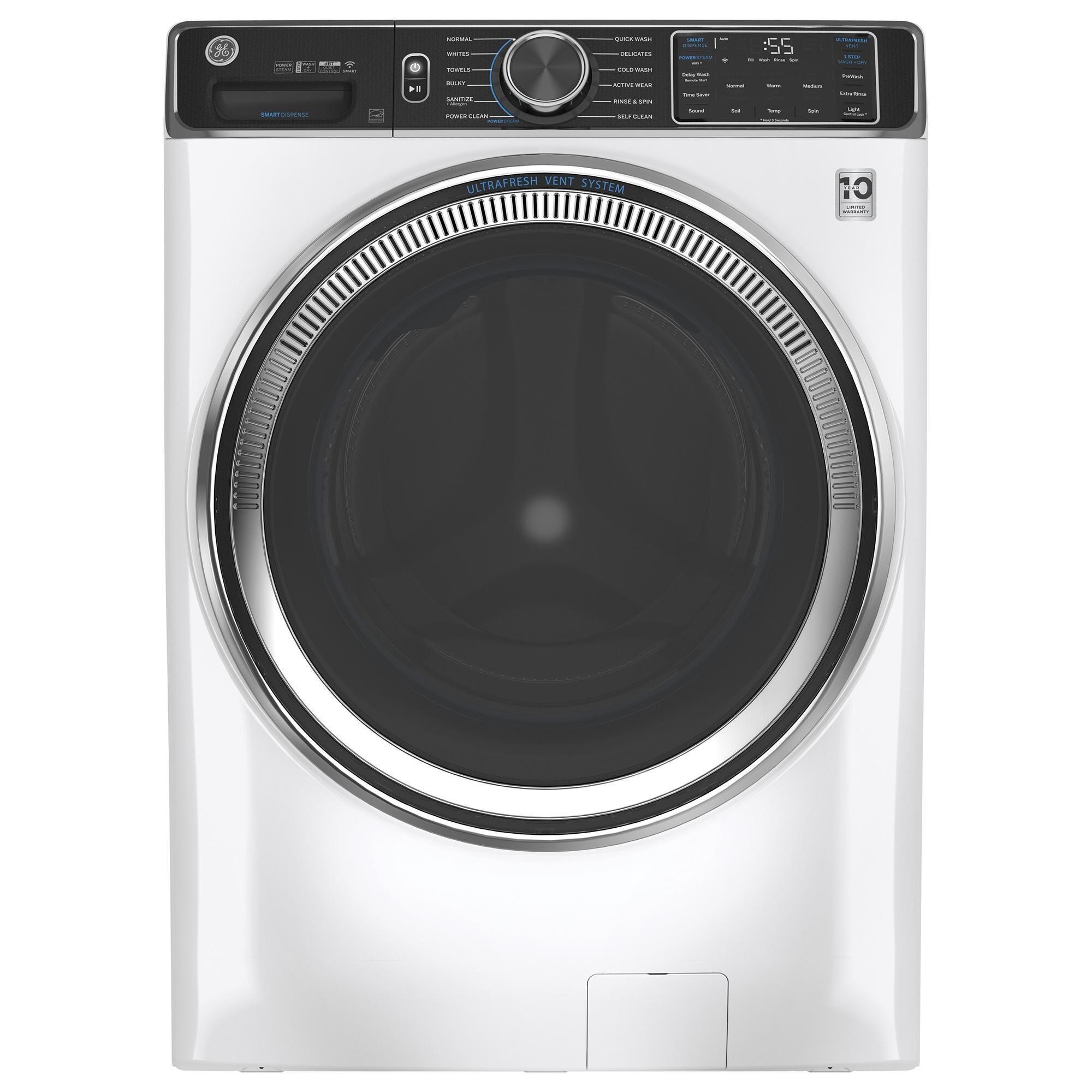 GE Appliances 5.0 Cu. Ft. SmartDispense Front Load Washer with Steam in White, , large