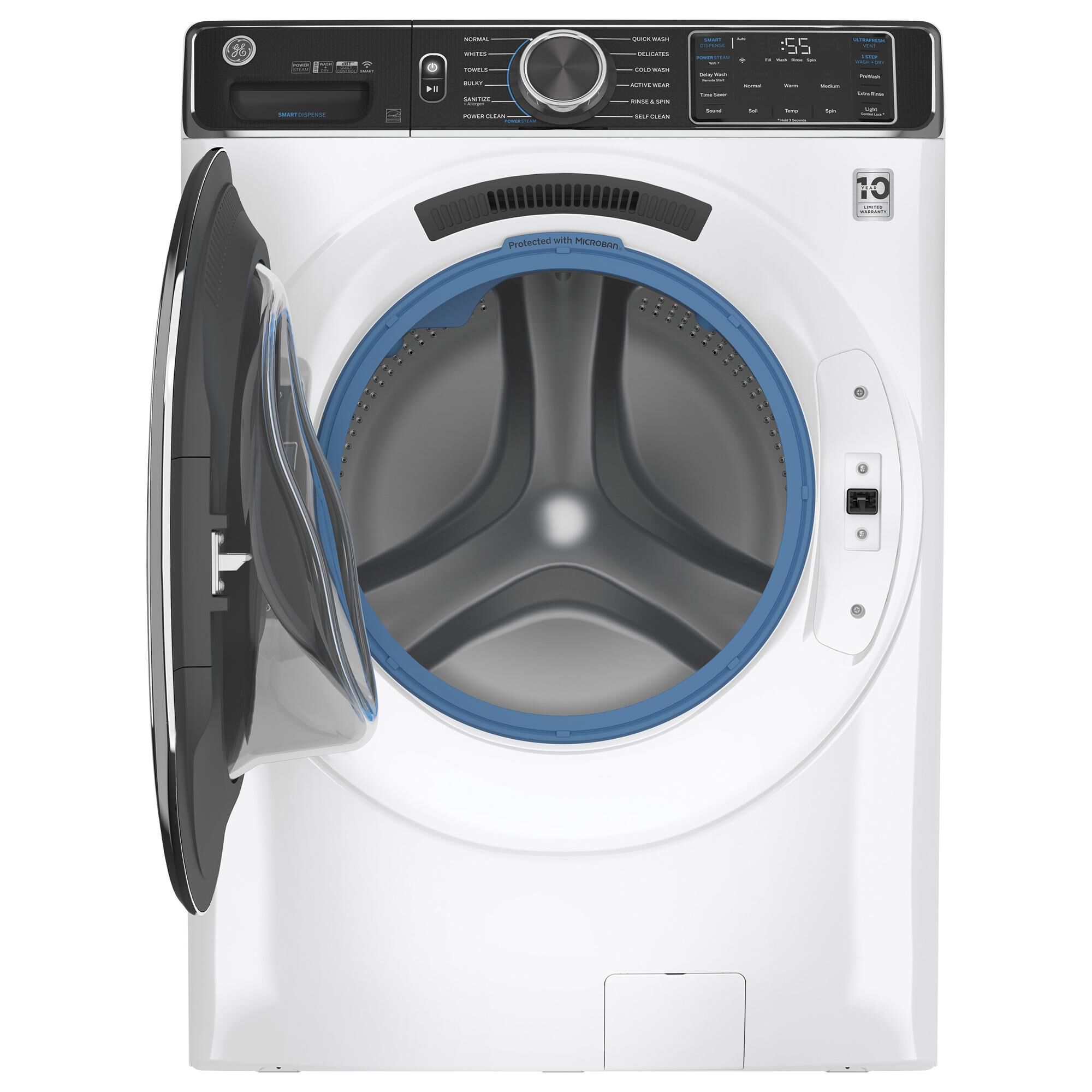 GE Appliances 5.0 Cu. Ft. SmartDispense Front Load Washer with Steam in White, , large