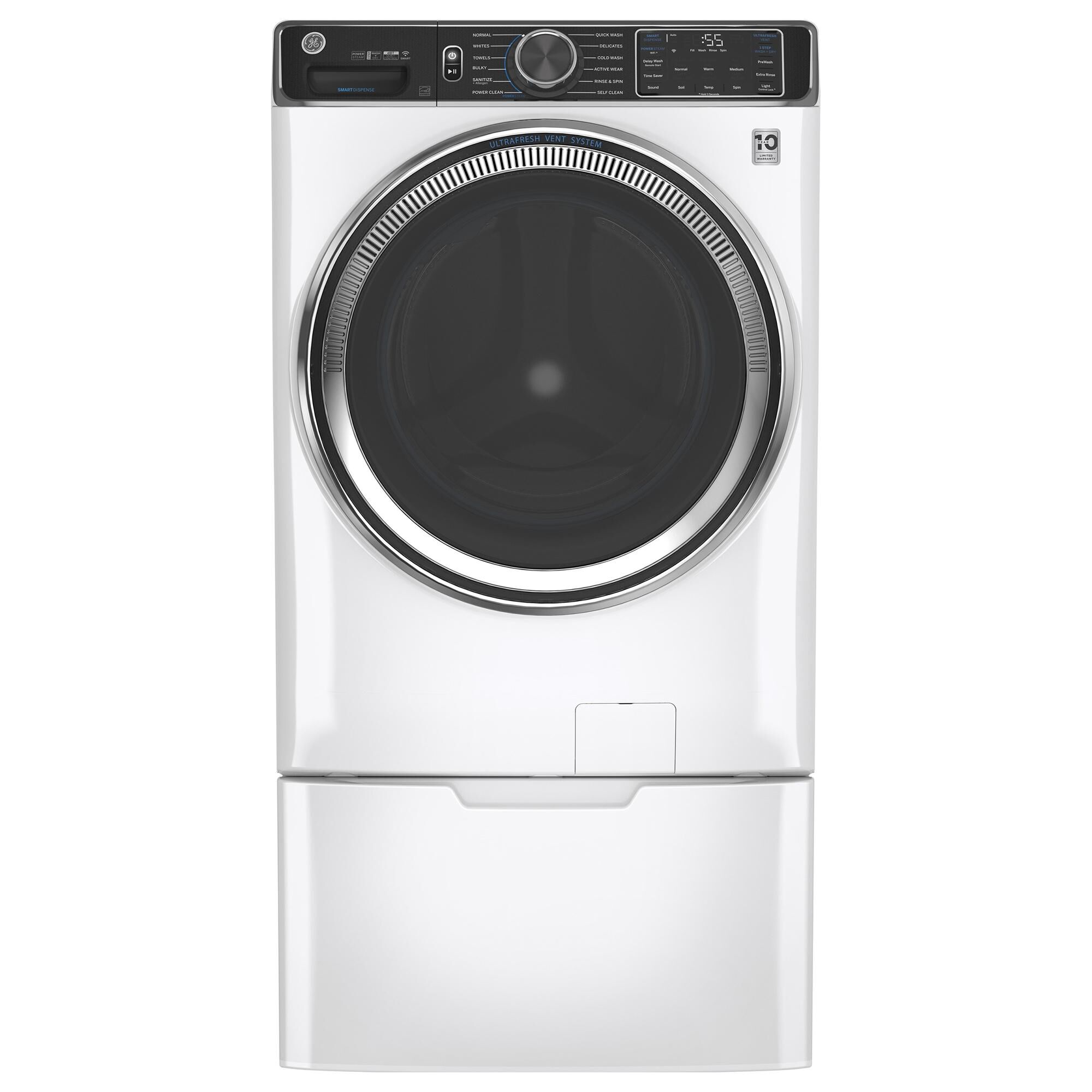 GE Appliances 5.0 Cu. Ft. SmartDispense Front Load Washer with Steam in White, , large