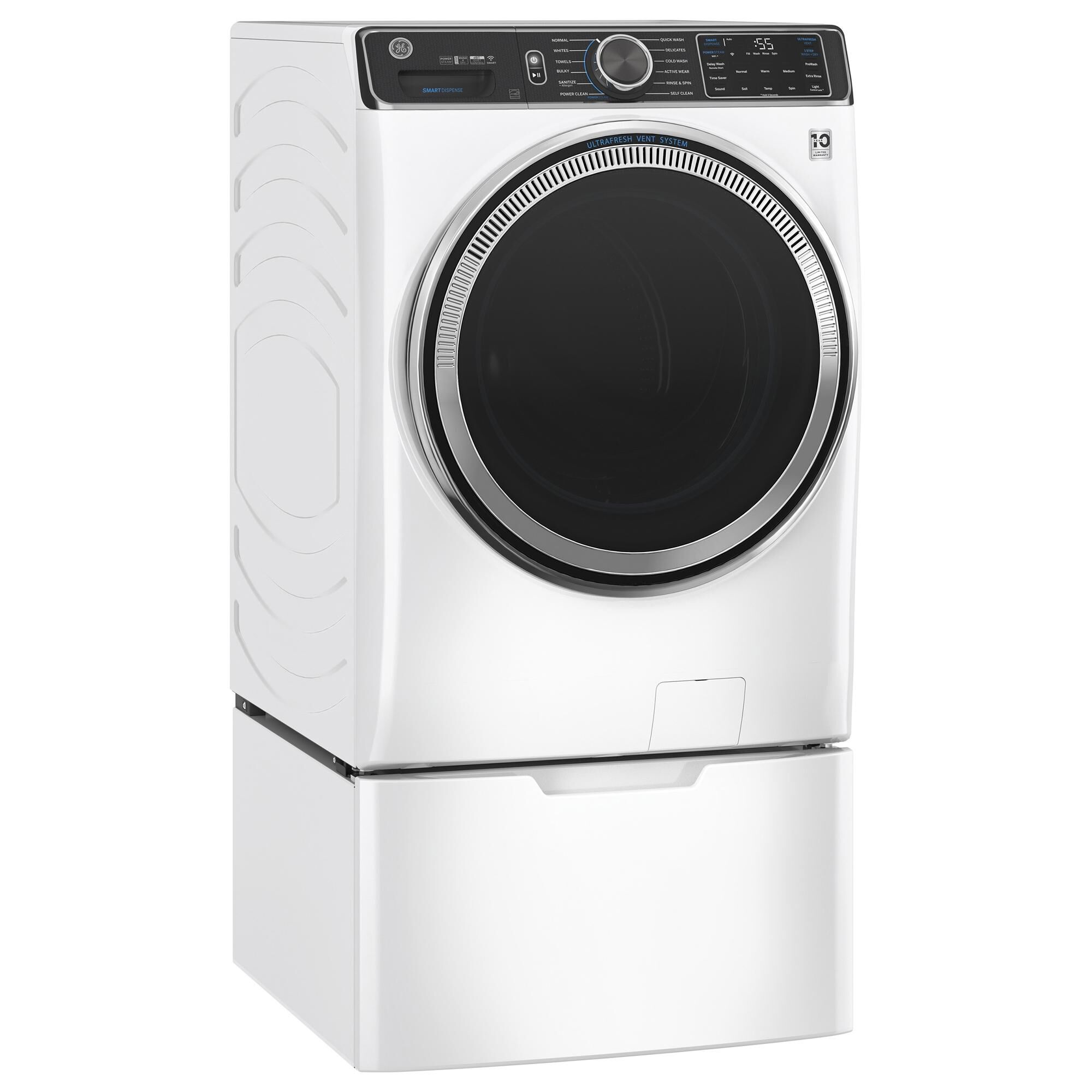 GE Appliances 5.0 Cu. Ft. SmartDispense Front Load Washer with Steam in White, , large