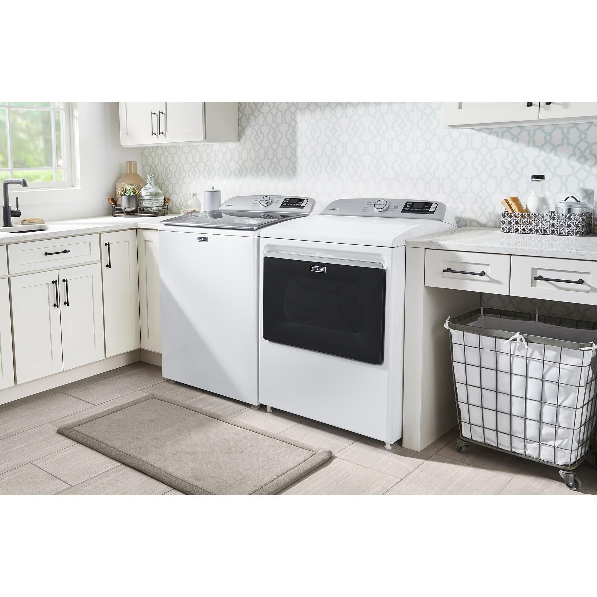 Maytag 5.4 Cu. Ft. Top Load Washer and 7.4 Cu. Ft. Gas Dryer with WiFi Laundry Pair in White, , large