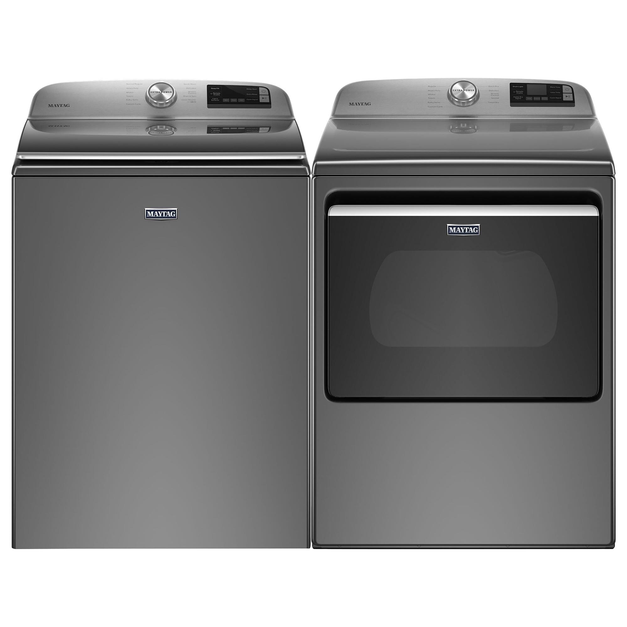 Maytag 4.7 Cu. Ft. Top Load Washer and 7.4 Cu. Ft. Electric Dryer Laundry Pair in Metallic Slate, , large