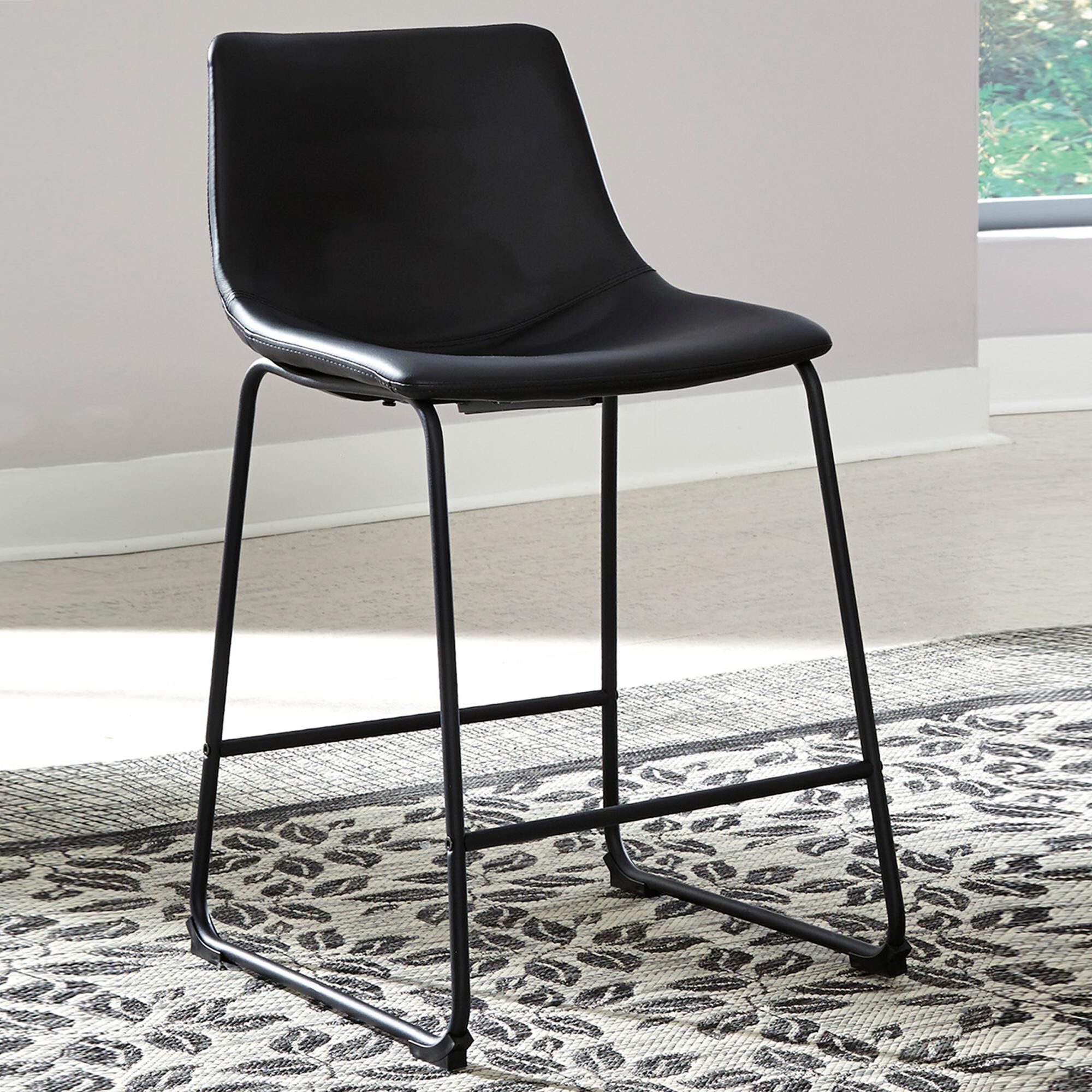 Signature Design by Ashley Centiar Upholstered Barstool in Black Faux Leather, , large