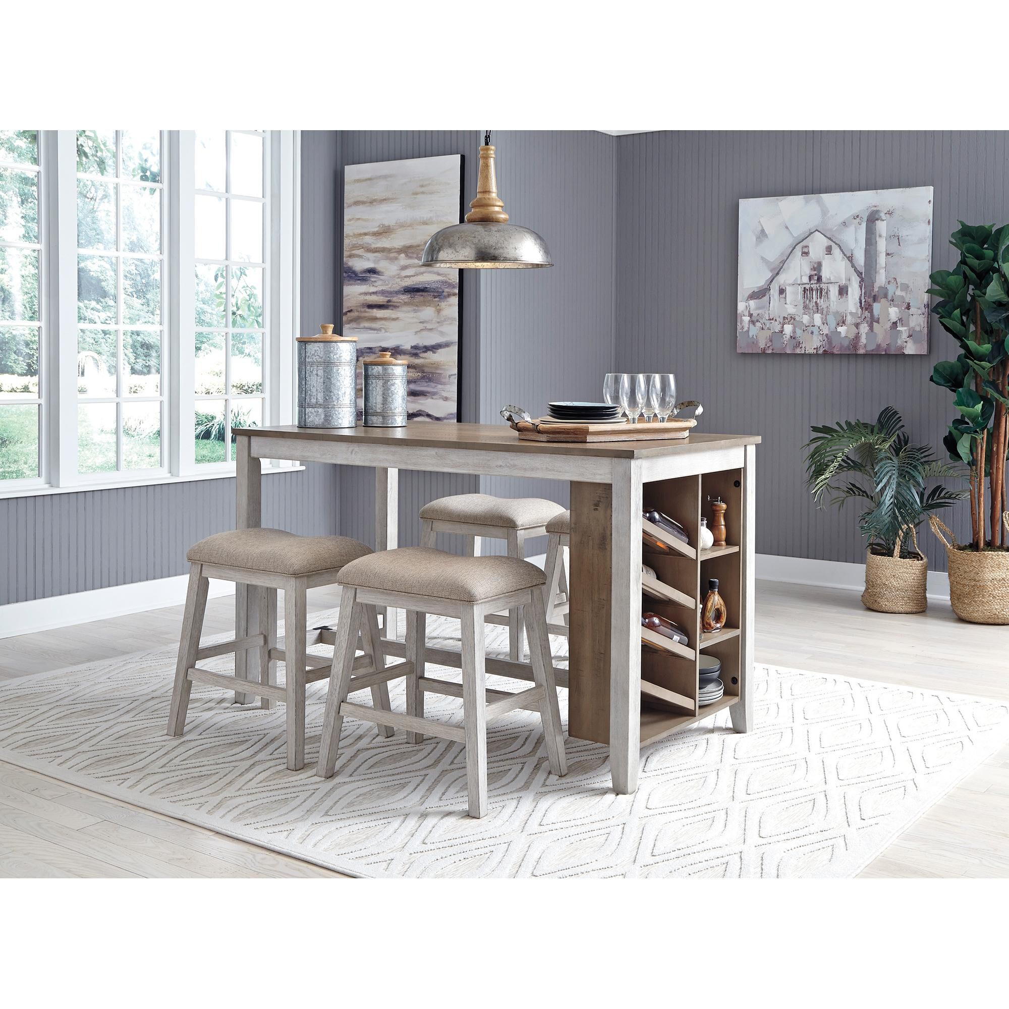 Signature Design by Ashley Skempton Upholstered Counter Stool in Distressed White and Light Brown, , large