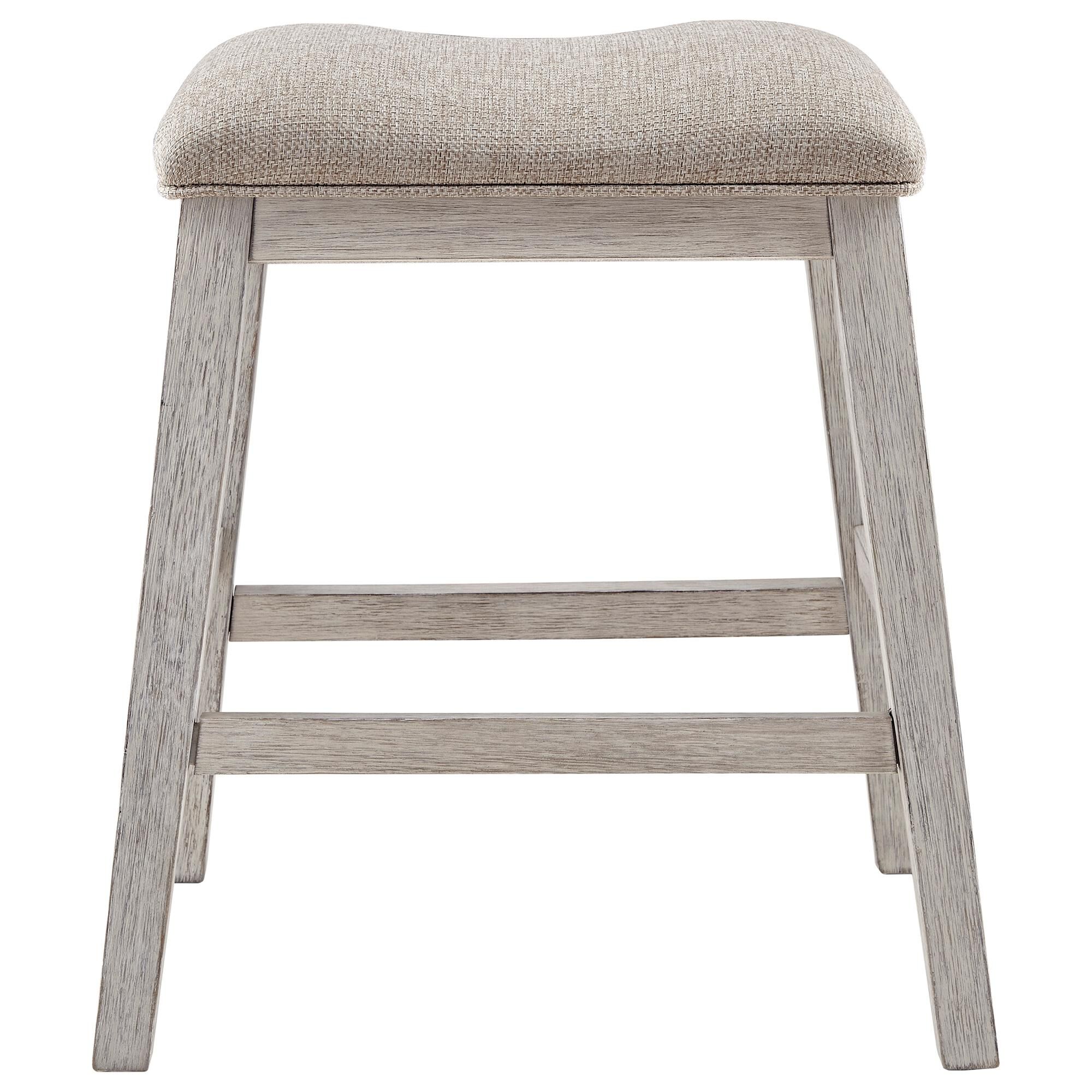 Signature Design by Ashley Skempton Upholstered Counter Stool in Distressed White and Light Brown, , large