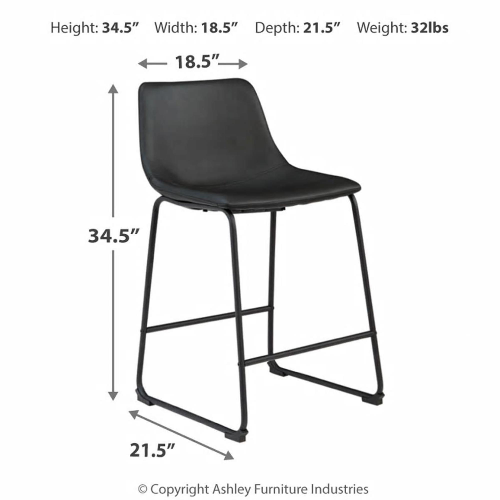 Signature Design by Ashley Centiar Upholstered Barstool in Black Faux Leather (Set of 2), , large