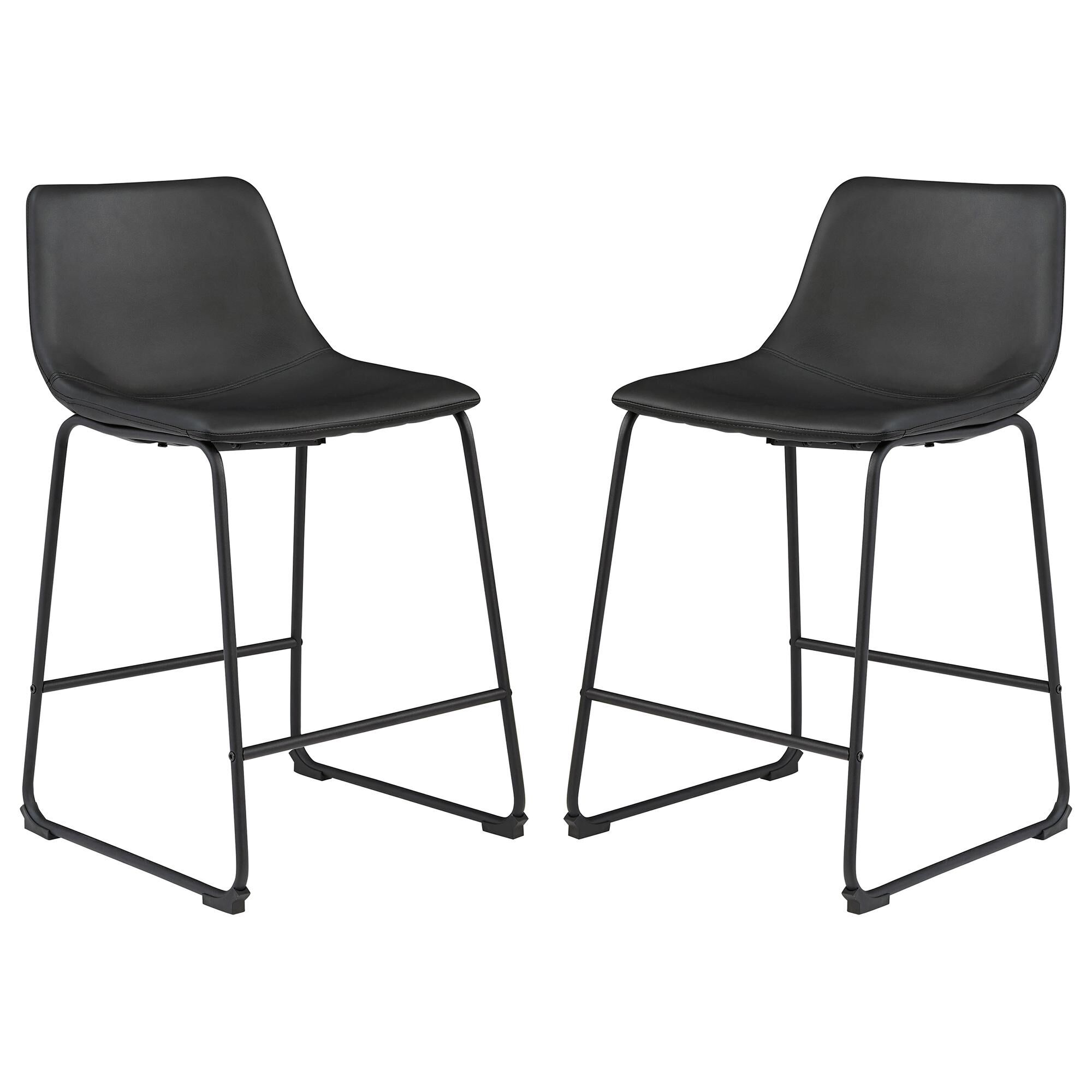 Signature Design by Ashley Centiar Upholstered Barstool in Black Faux Leather (Set of 2), , large