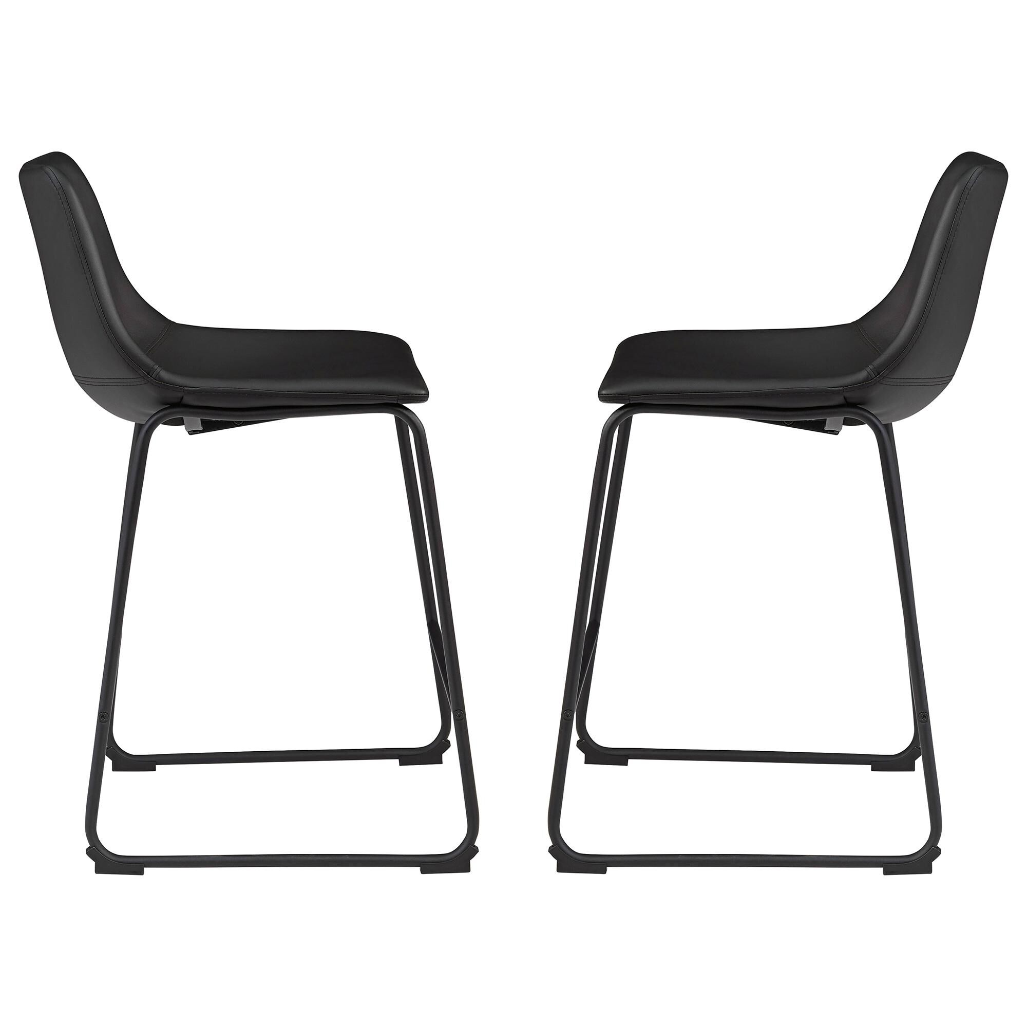 Signature Design by Ashley Centiar Upholstered Barstool in Black Faux Leather (Set of 2), , large