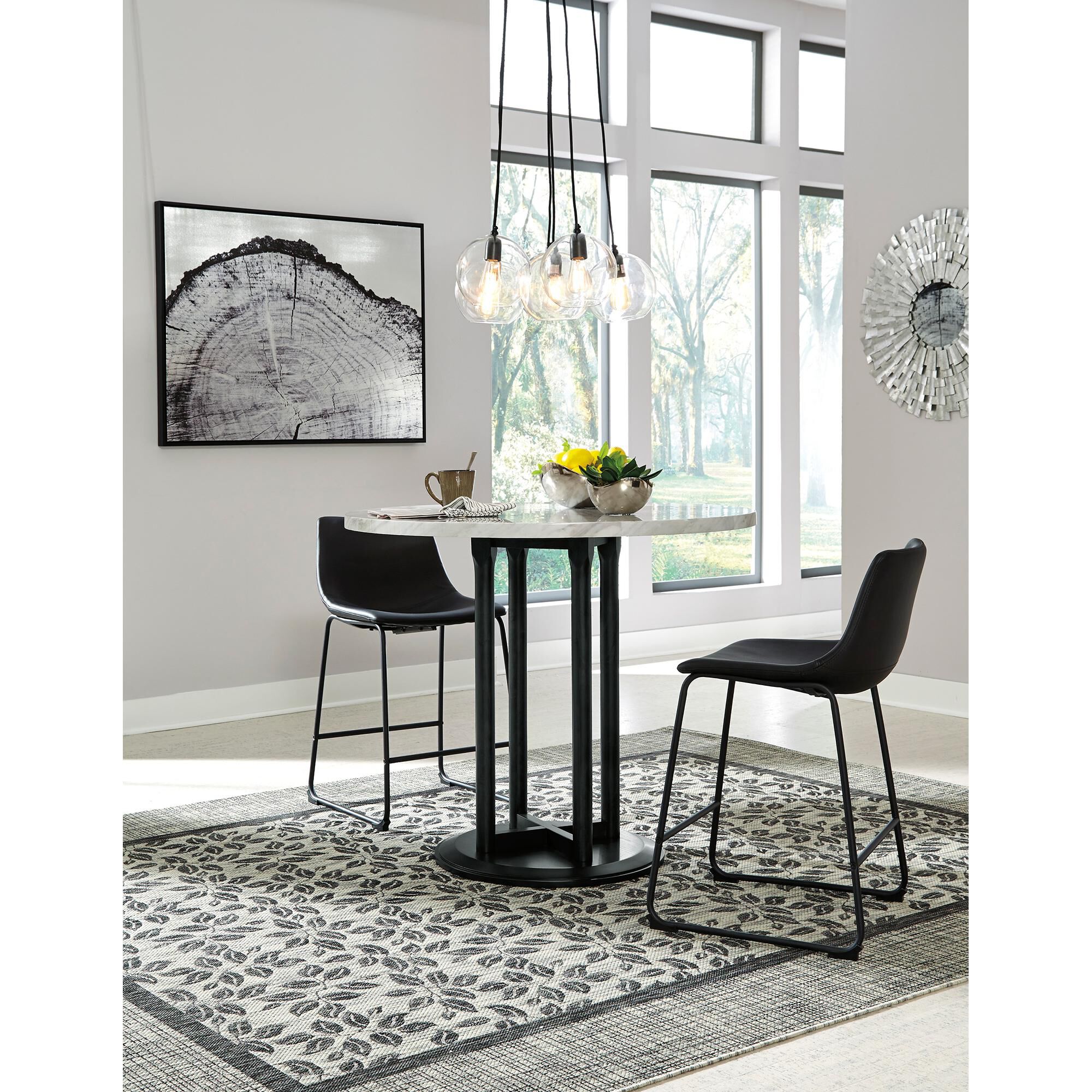 Signature Design by Ashley Centiar Upholstered Barstool in Black Faux Leather (Set of 2), , large