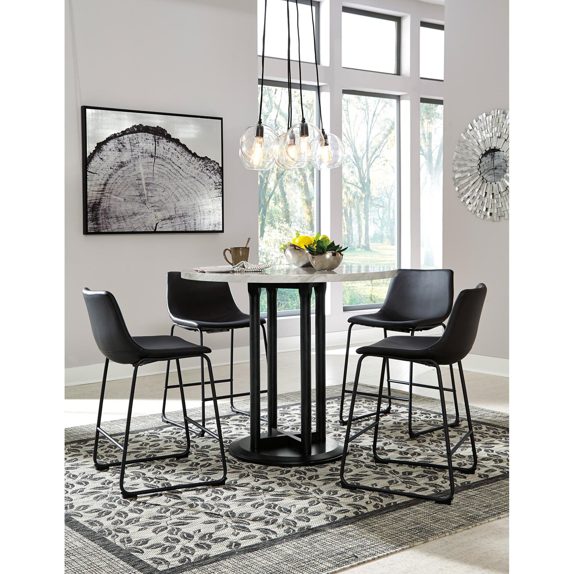 Signature Design by Ashley Centiar Upholstered Barstool in Black Faux Leather (Set of 2), , large