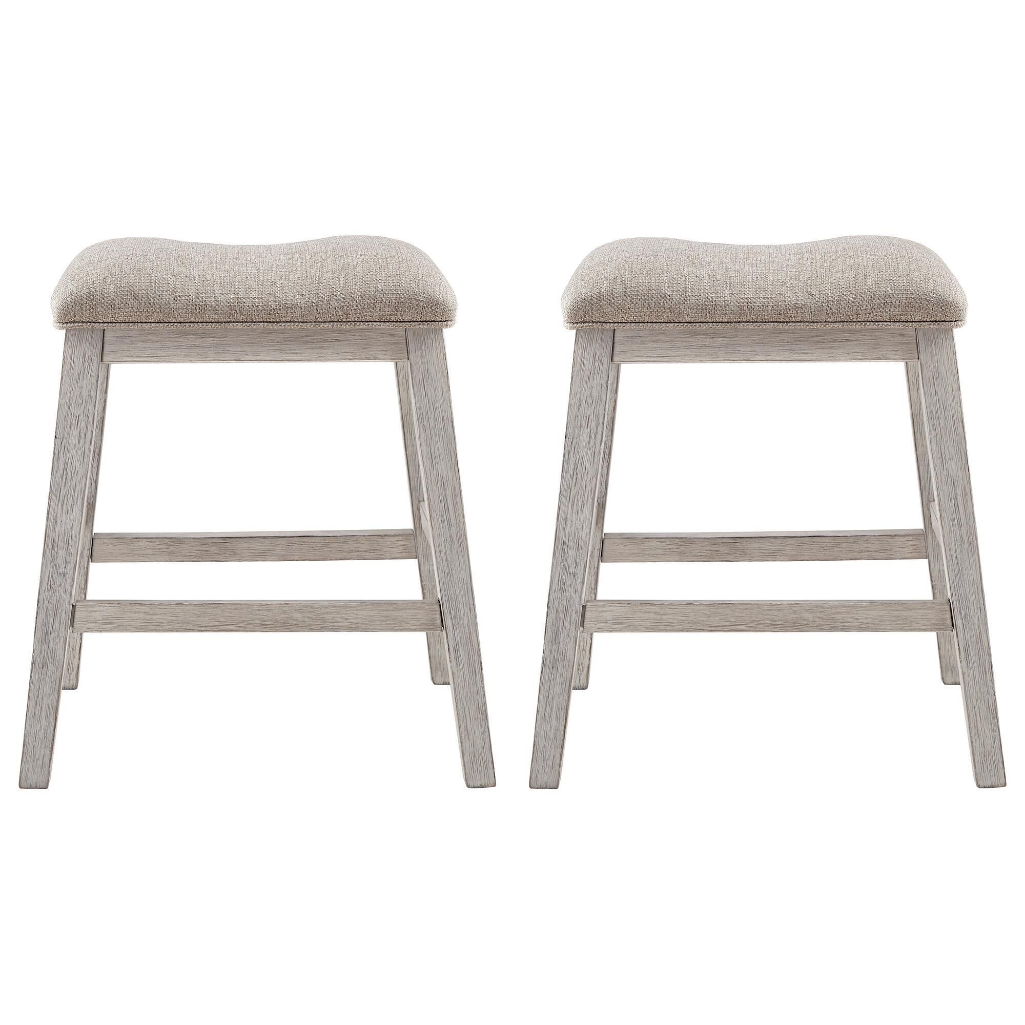 Signature Design by Ashley Skempton Upholstered Counter Stool in Distressed White and Light Brown (Set of 2), , large