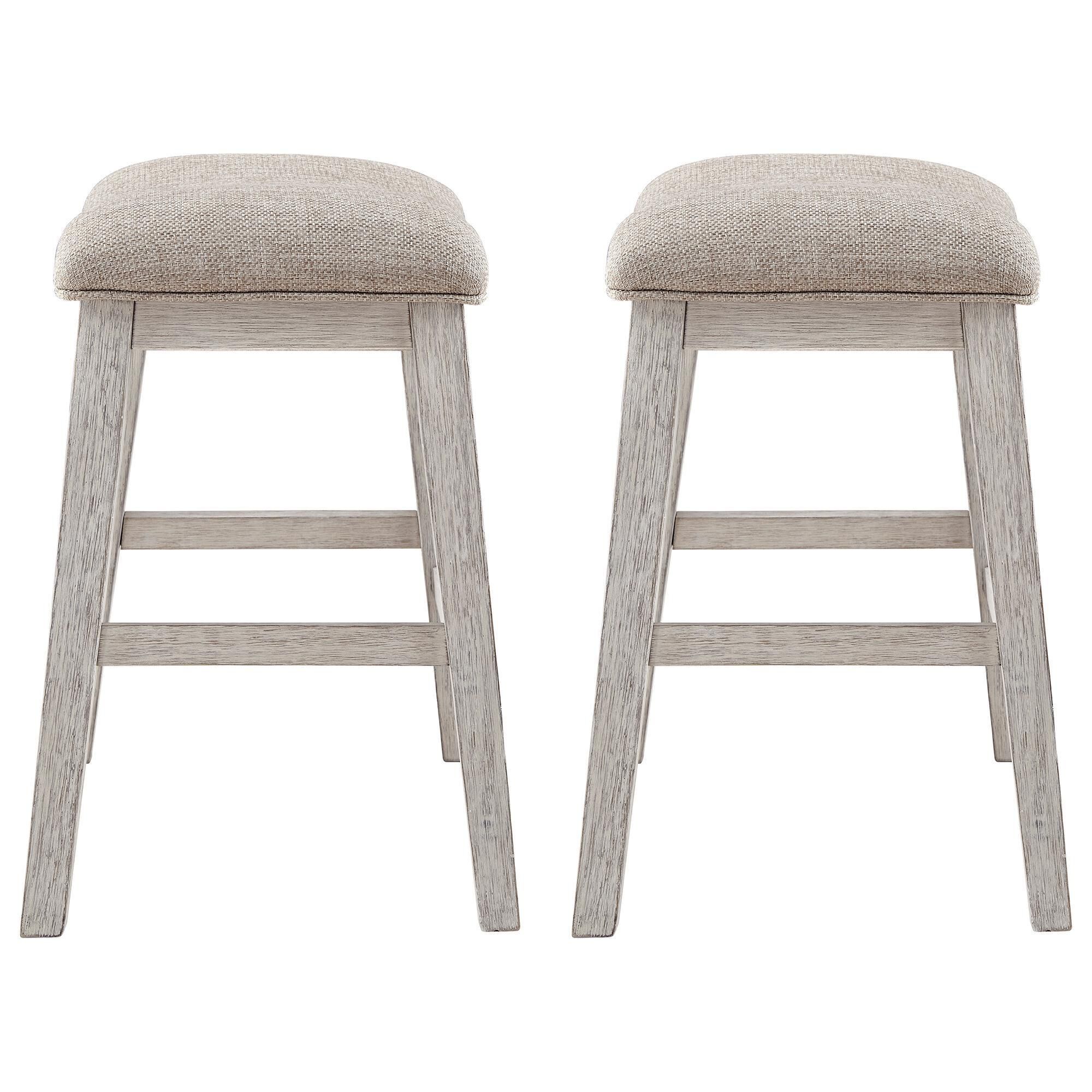Signature Design by Ashley Skempton Upholstered Counter Stool in Distressed White and Light Brown (Set of 2), , large