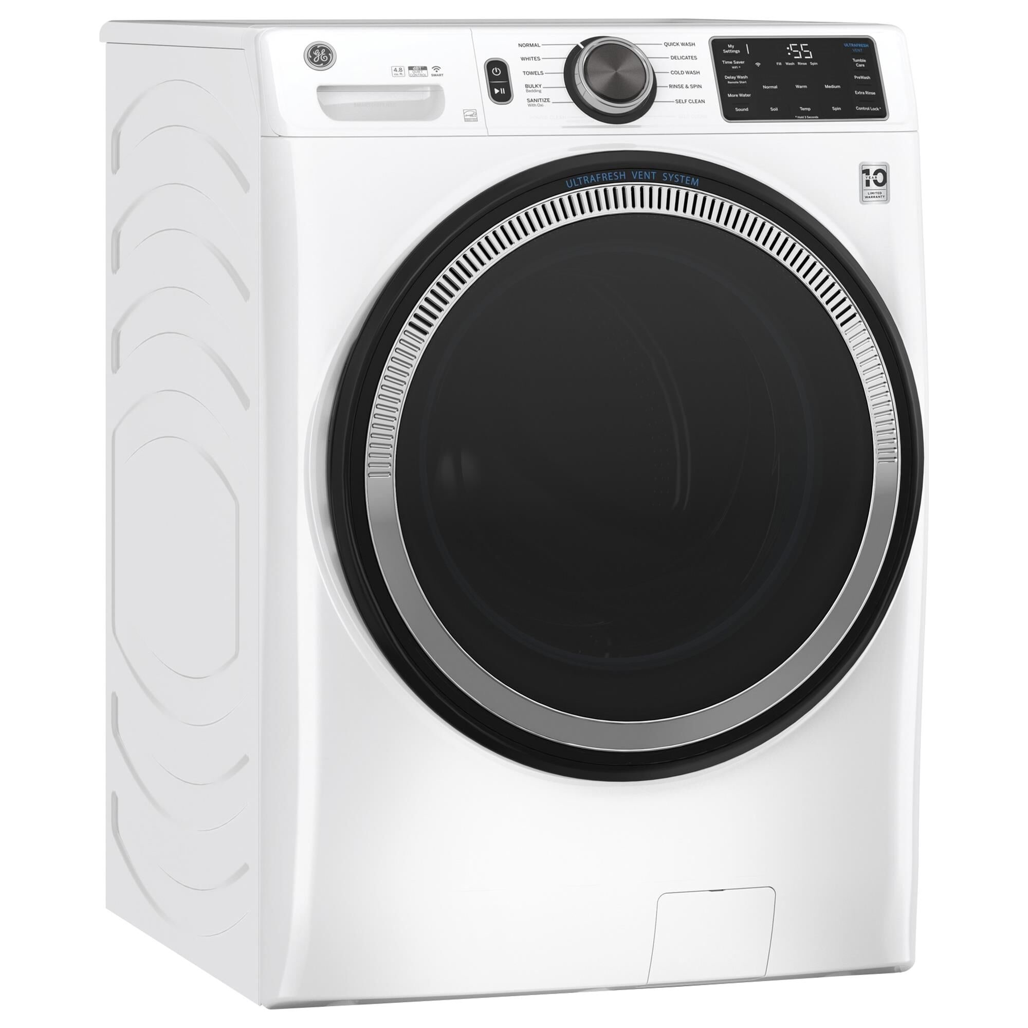 GE Appliances 4.8 Cu. Ft. Front Load Washer and 7.8 Cu. Ft. Electric Dryer Laundry Pair in White, , large
