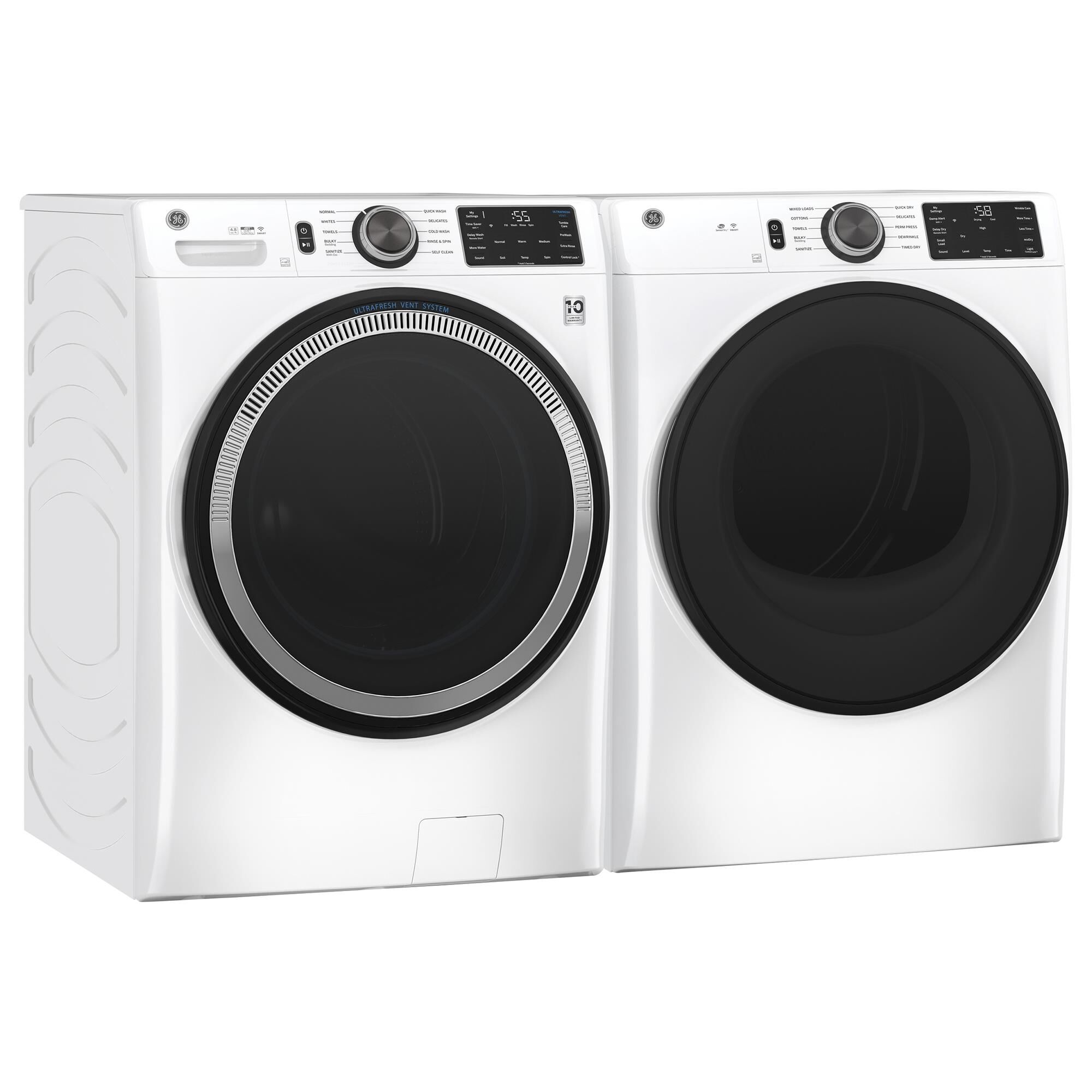 GE Appliances 4.8 Cu. Ft. Front Load Washer and 7.8 Cu. Ft. Electric Dryer Laundry Pair in White, , large