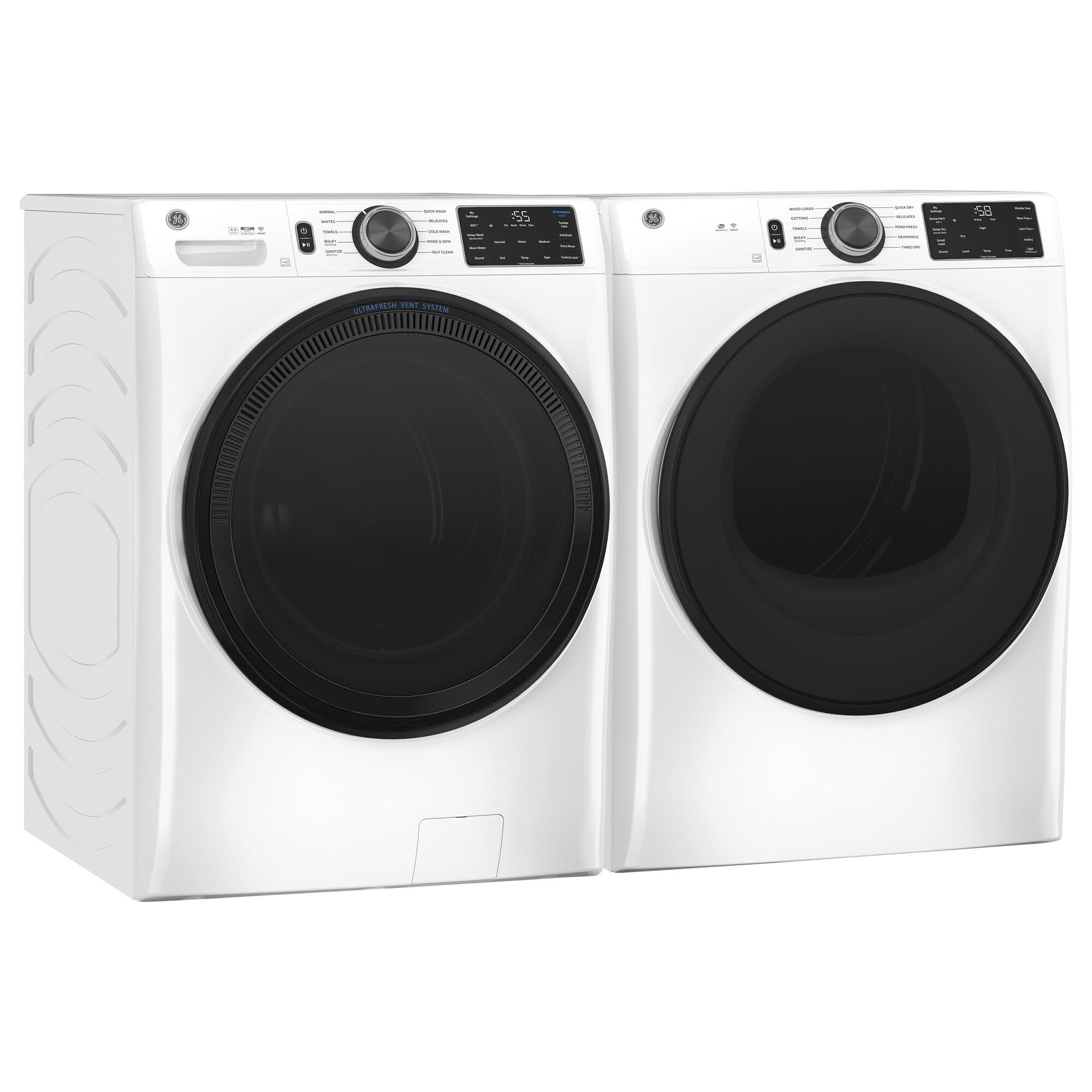 GE Appliances 4.8 Cu. Ft. Front Load Washer and 7.8 Cu. Ft. Electric Dryer Laundry Pair in White, , large