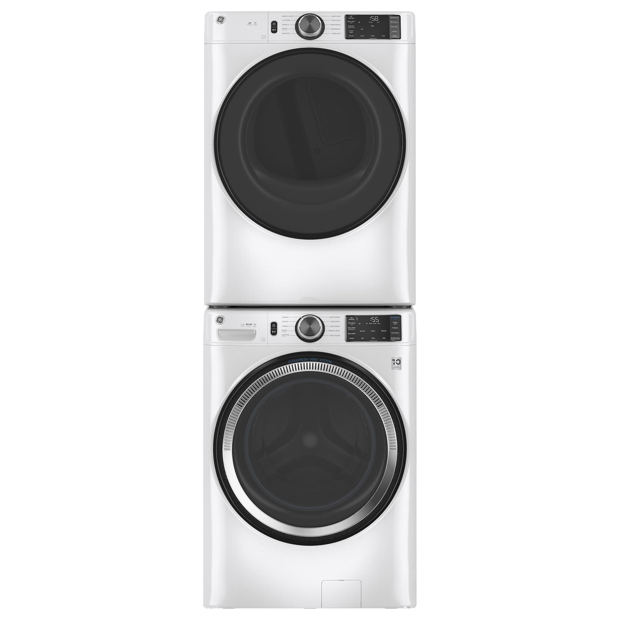 GE Appliances 4.8 Cu. Ft. Front Load Washer and 7.8 Cu. Ft. Electric Dryer Laundry Pair in White, , large