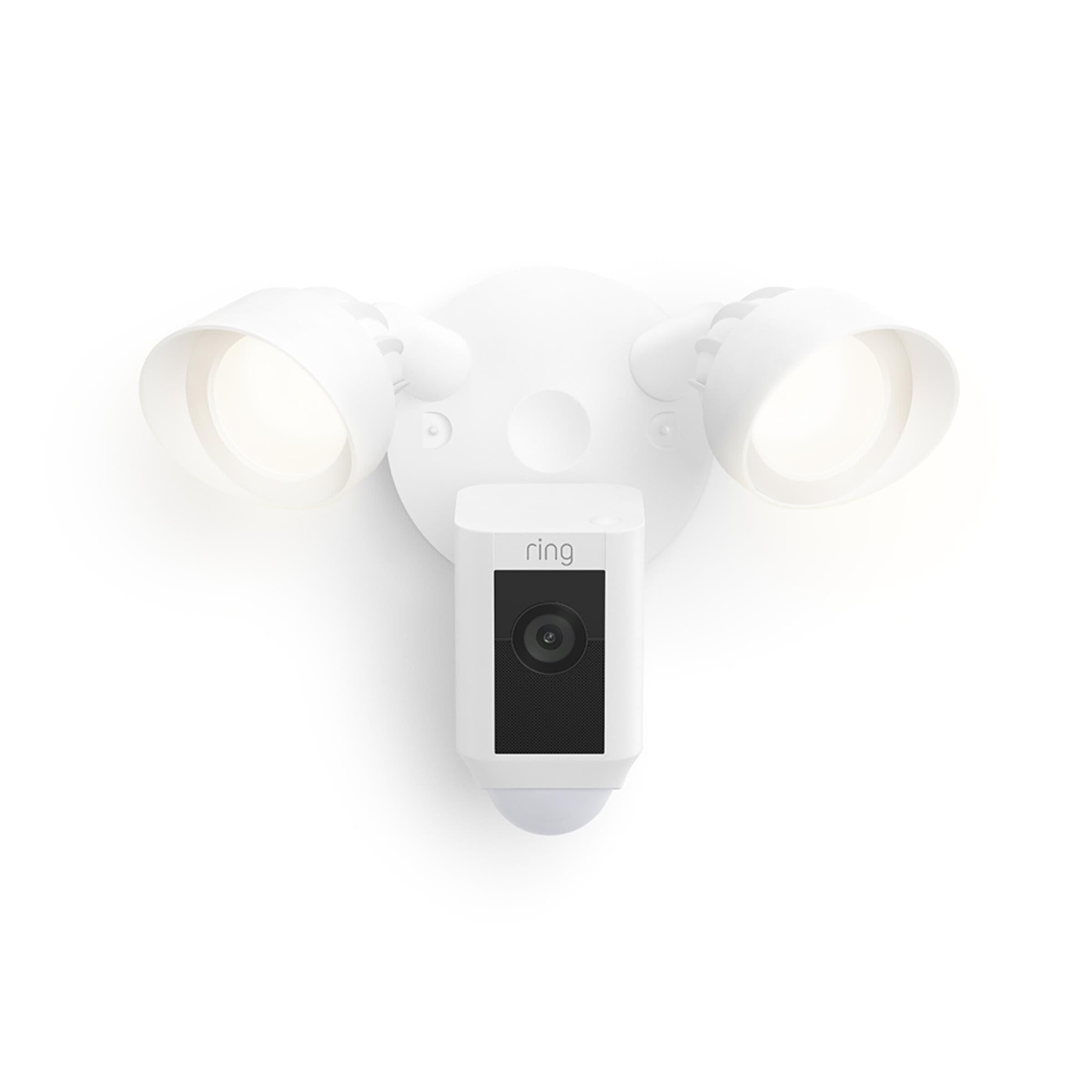Ring Floodlight Cam Wired Plus in White + Amazon Echo Show 5 Smart Display with Alexa and 2 MP Camera in Glacier White (2nd Generation), , large