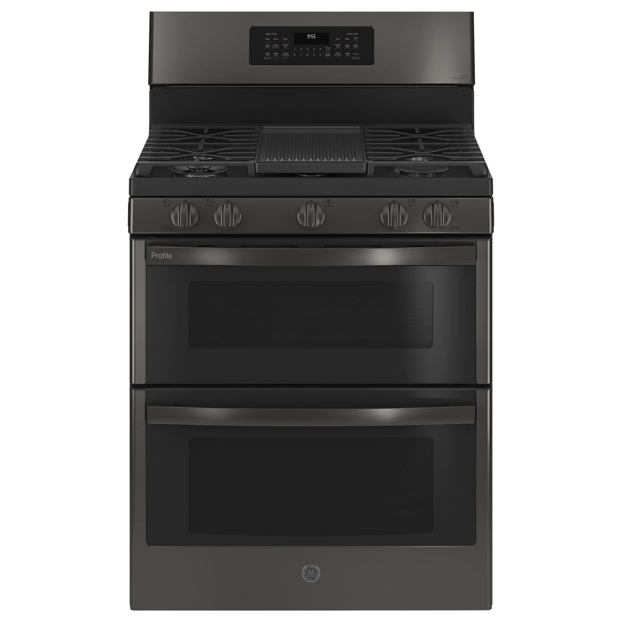 GE Profile 30" Free-Standing Gas Double Oven Convection Range with No Preheat Air Fry in Black Stainless Steel, , large