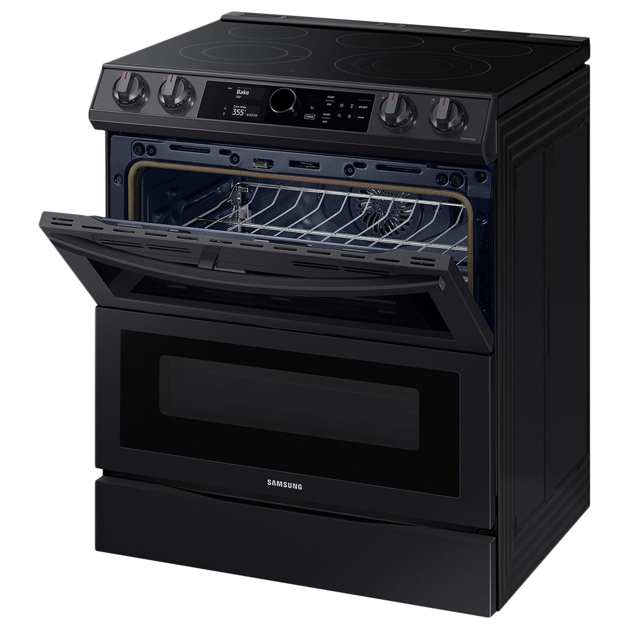 Samsung 6.3 Cu. Ft. Flex Duo Front Control Slide-in Electric Range with Smart Dial, Air Fry and Wi-Fi in Black Stainless Steel, , large