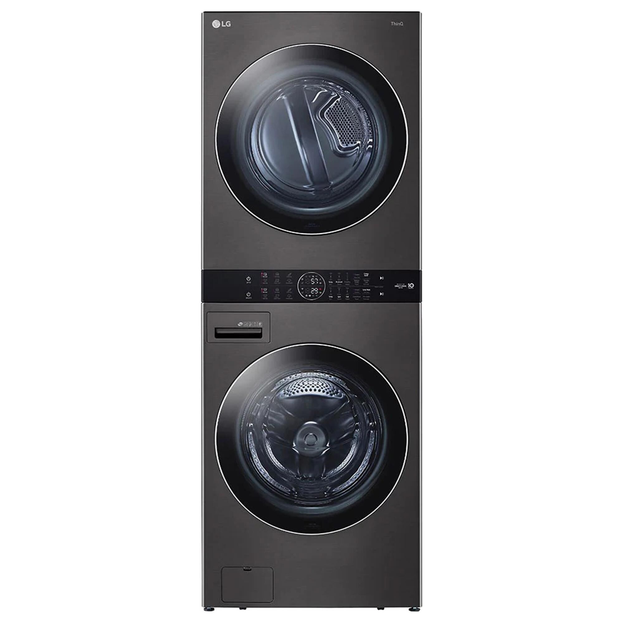 LG Single Unit Front Load LG WashTower with Center Control 4.5 Cu. Ft. Washer and 7.4 Cu. Ft. Gas Dryer in Black Stainless Steel, , large