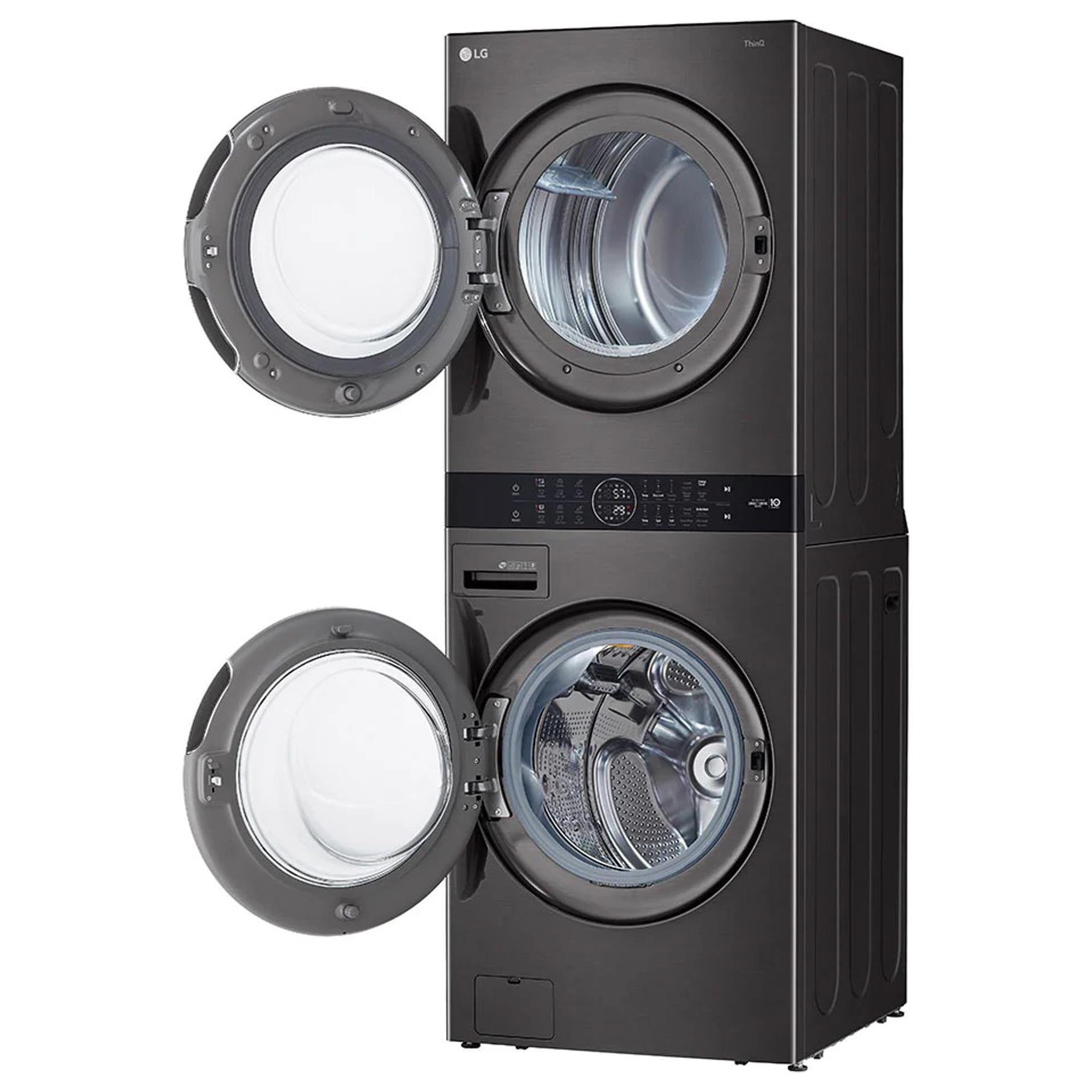LG Single Unit Front Load LG WashTower with Center Control 4.5 Cu. Ft. Washer and 7.4 Cu. Ft. Gas Dryer in Black Stainless Steel, , large