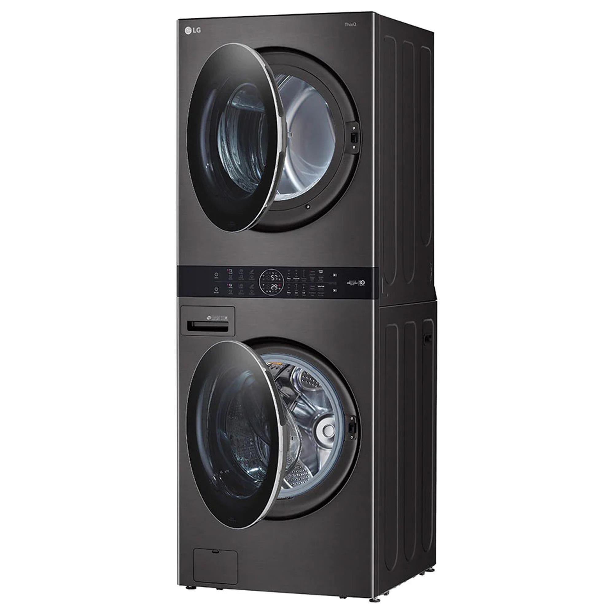 LG Single Unit Front Load LG WashTower with Center Control 4.5 Cu. Ft. Washer and 7.4 Cu. Ft. Gas Dryer in Black Stainless Steel, , large