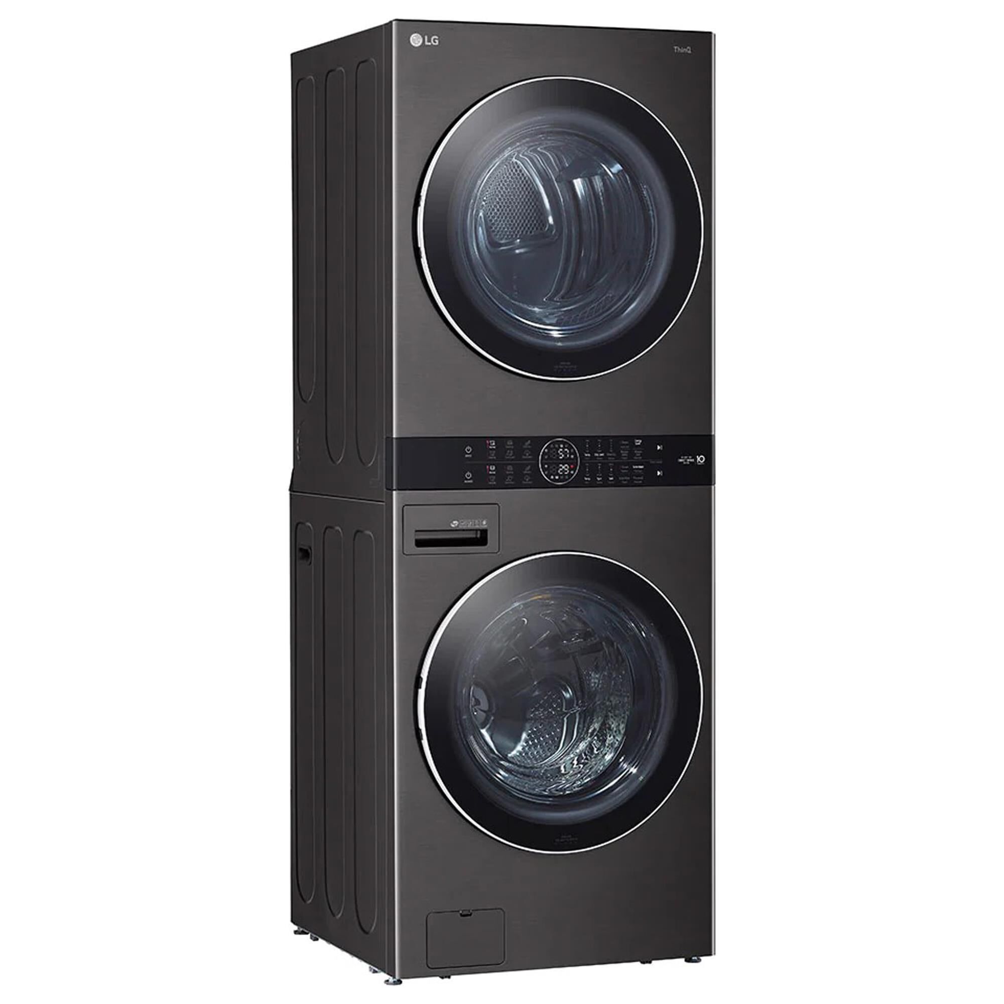 LG Single Unit Front Load LG WashTower with Center Control 4.5 Cu. Ft. Washer and 7.4 Cu. Ft. Gas Dryer in Black Stainless Steel, , large