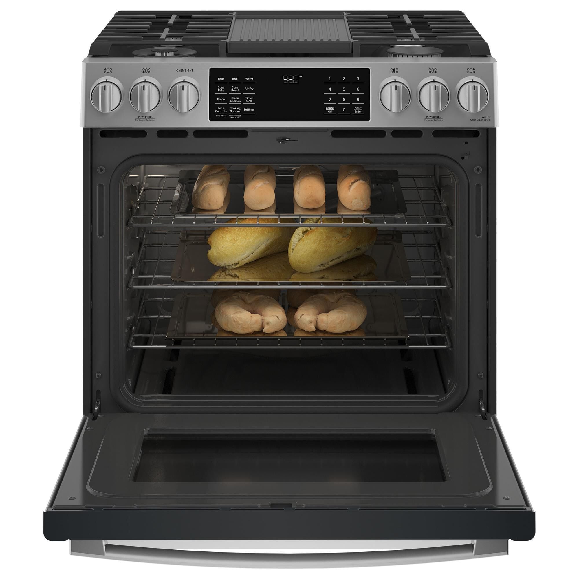 GE Profile 30" Smart Slide-In Front-Control Gas Range in Fingerprint Resistant Stainless Steel, , large