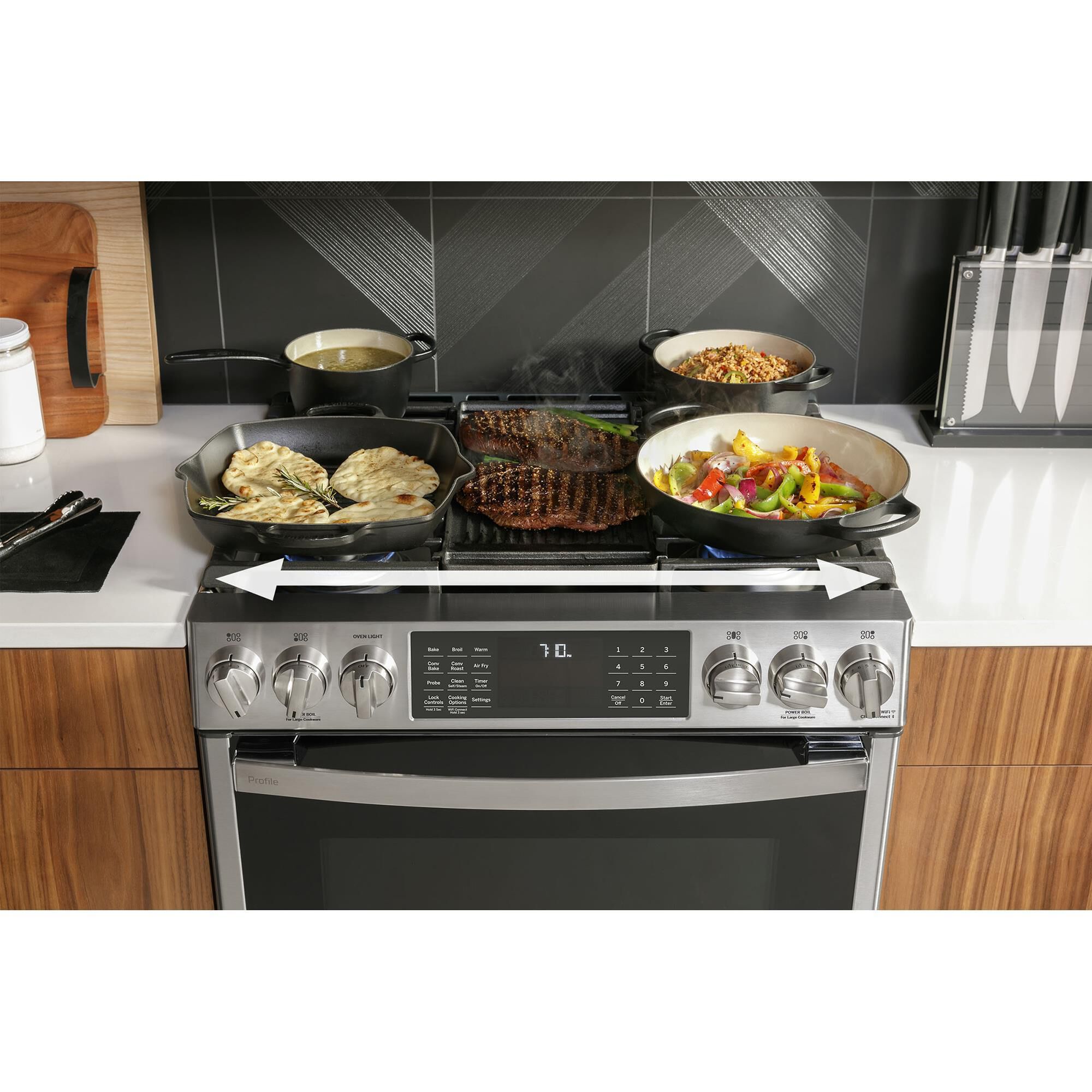 GE Profile 30" Smart Slide-In Front-Control Gas Range in Fingerprint Resistant Stainless Steel, , large