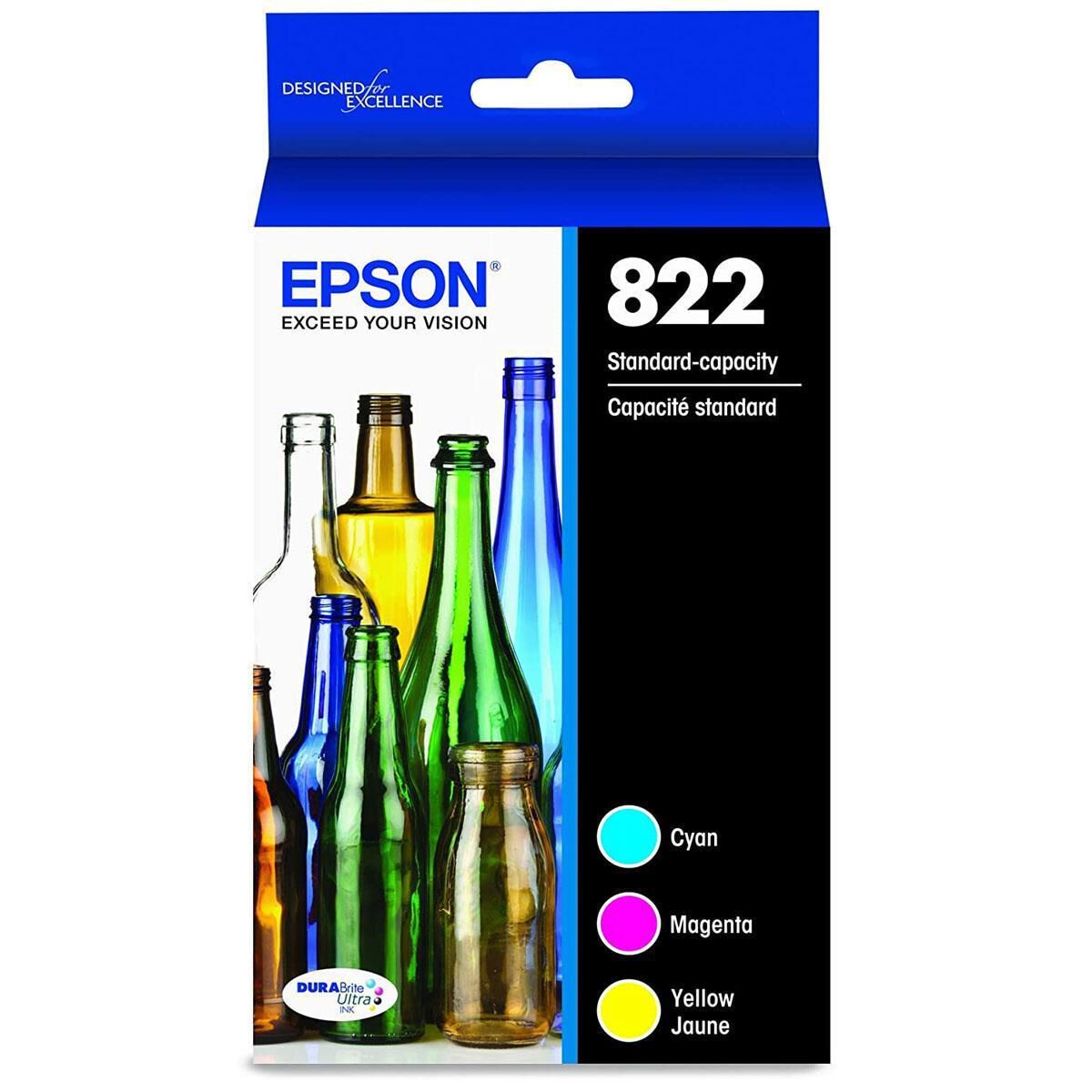 Epson DURABrite T822 Ultra Standard Capacity Ink Cartridges in Cyan, Magenta and Yellow (Pack of 3)