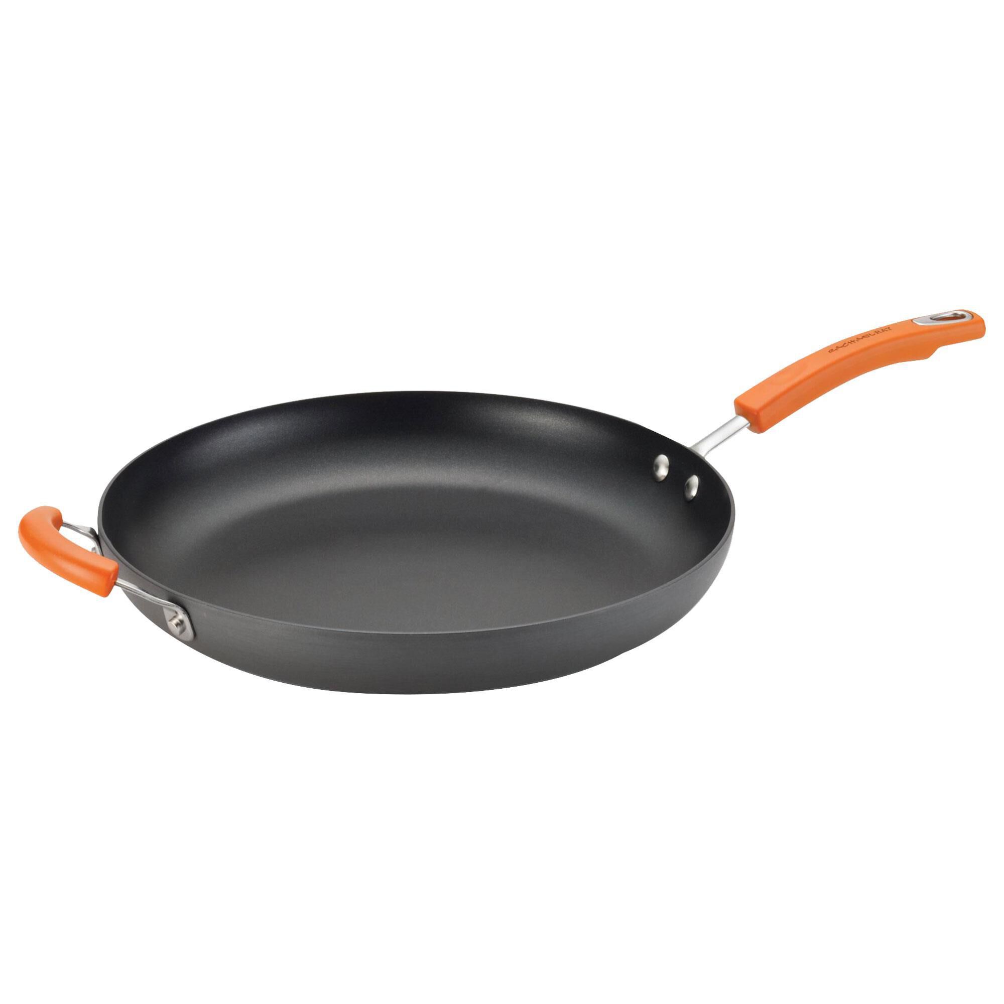 Rachael Ray 14" Nonstick Skillet with Helper Handle in Gray and Orange, , large