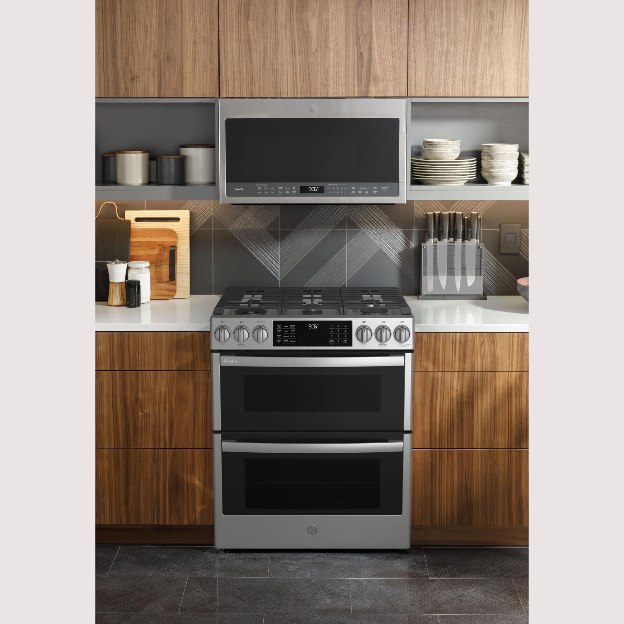 GE Profile 30" Slide-In Front-Control Double Oven Range in Fingerprint Resistant Stainless Steel, , large