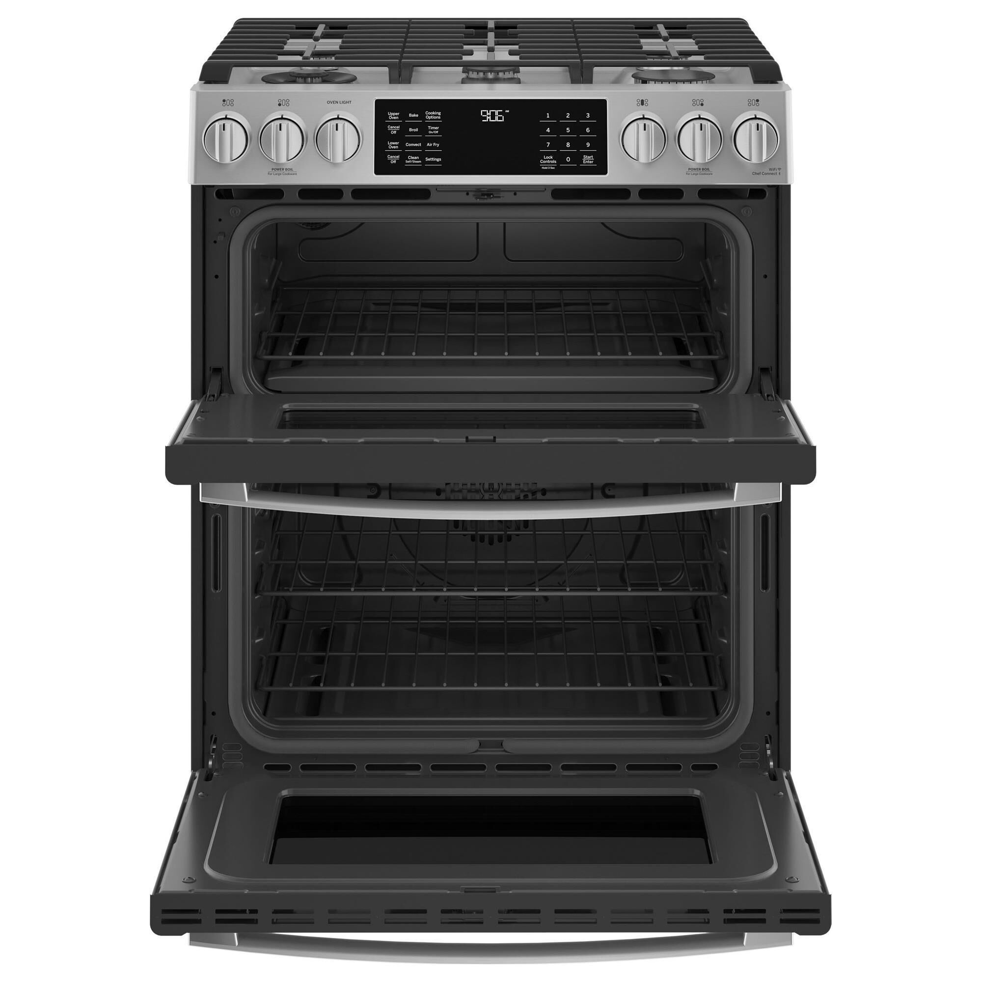 GE Profile 30" Slide-In Front-Control Double Oven Range in Fingerprint Resistant Stainless Steel, , large