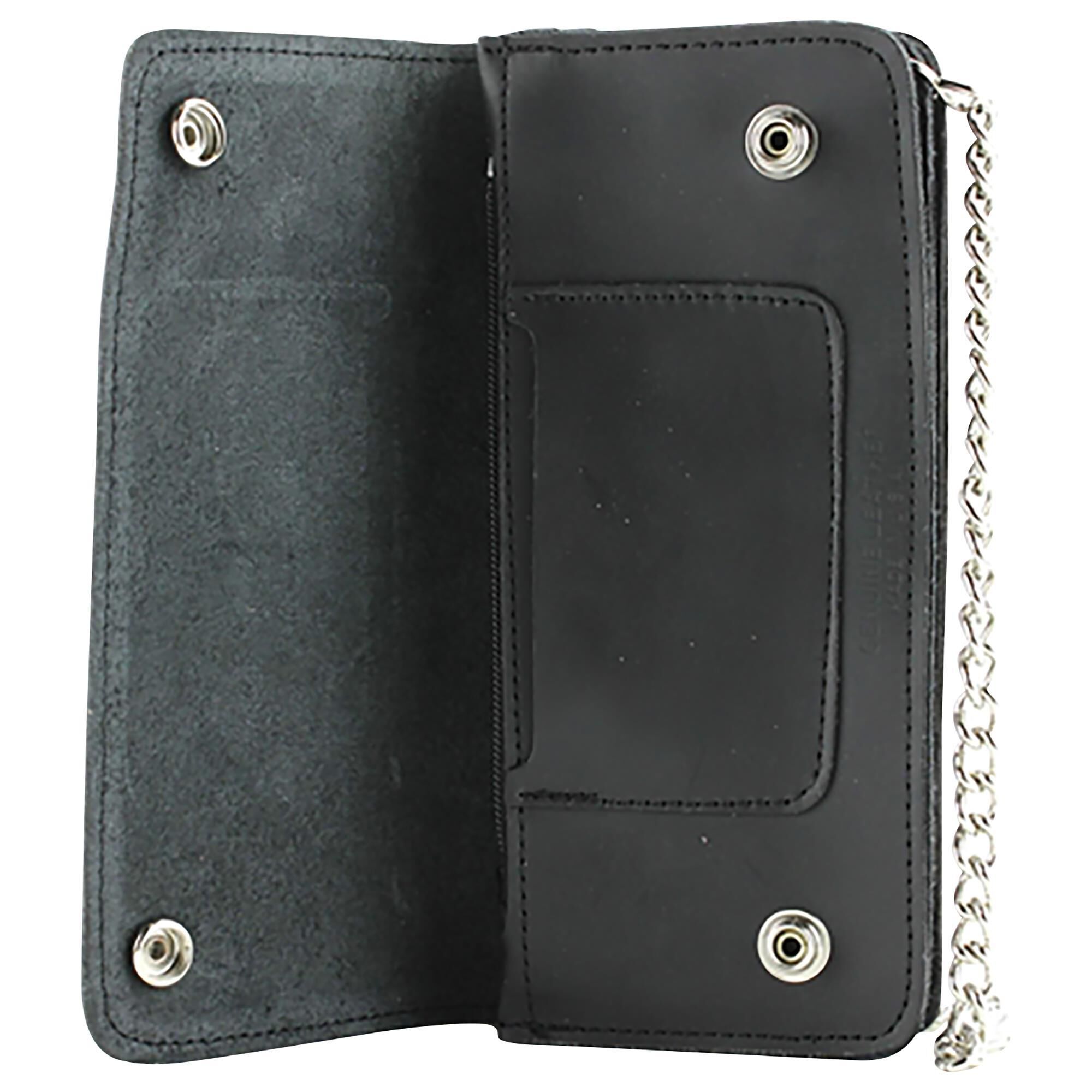 Black Canyon Outfitters 7" Leather Wallet Biker with Chain in Black, , large