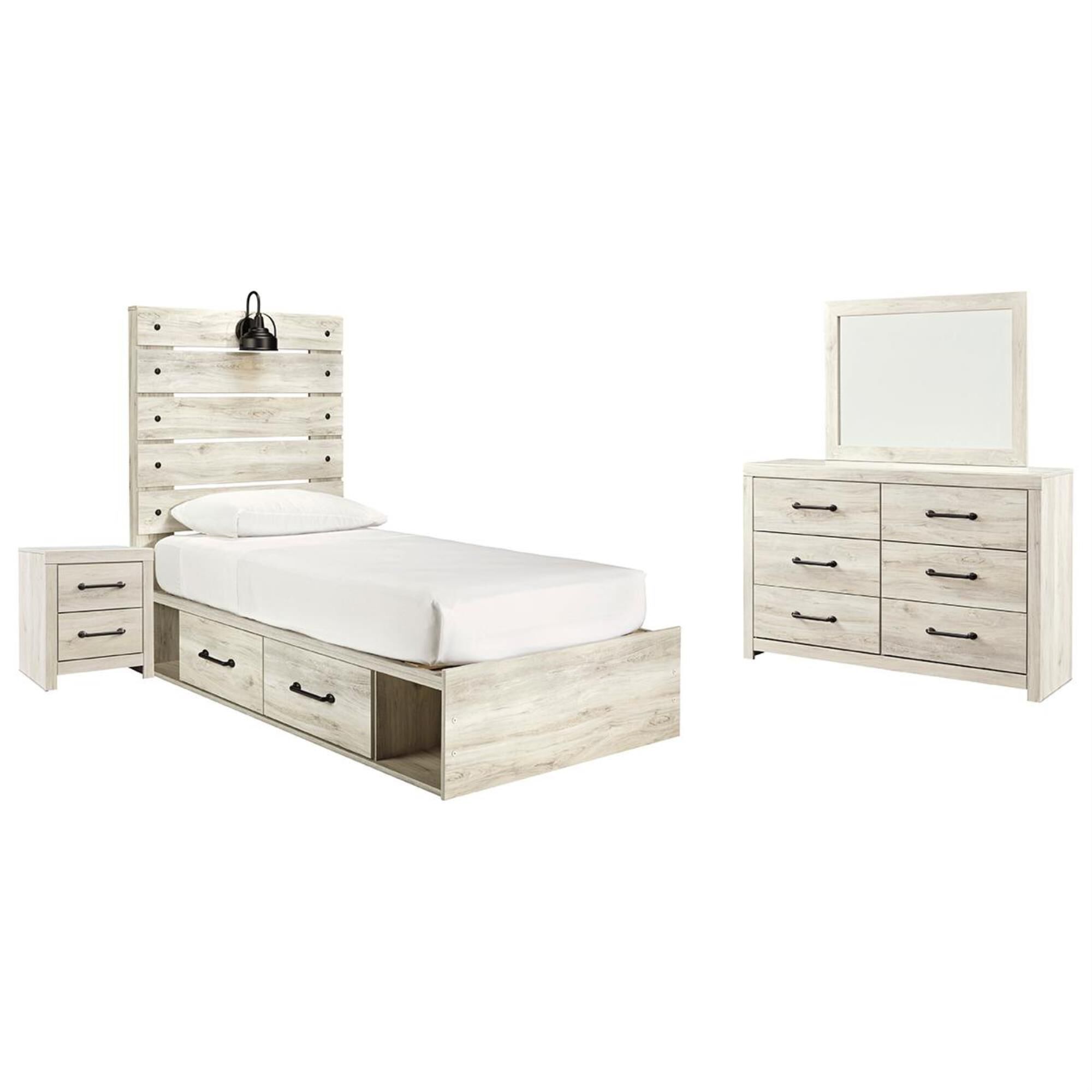 Signature Design by Ashley Cambeck 4 Piece Twin Single Storage Bed Set in Whitewash, , large