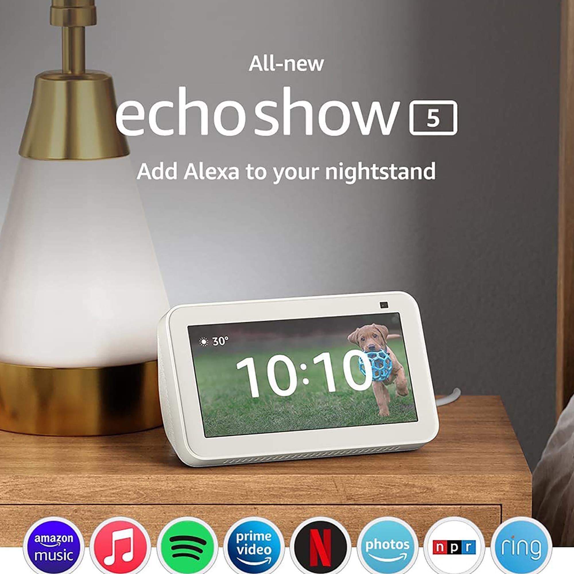 Ring Spotlight Cam Wired in Black + Amazon Echo Show 5 Smart Display with Alexa in Charcoal Glacier White, , large